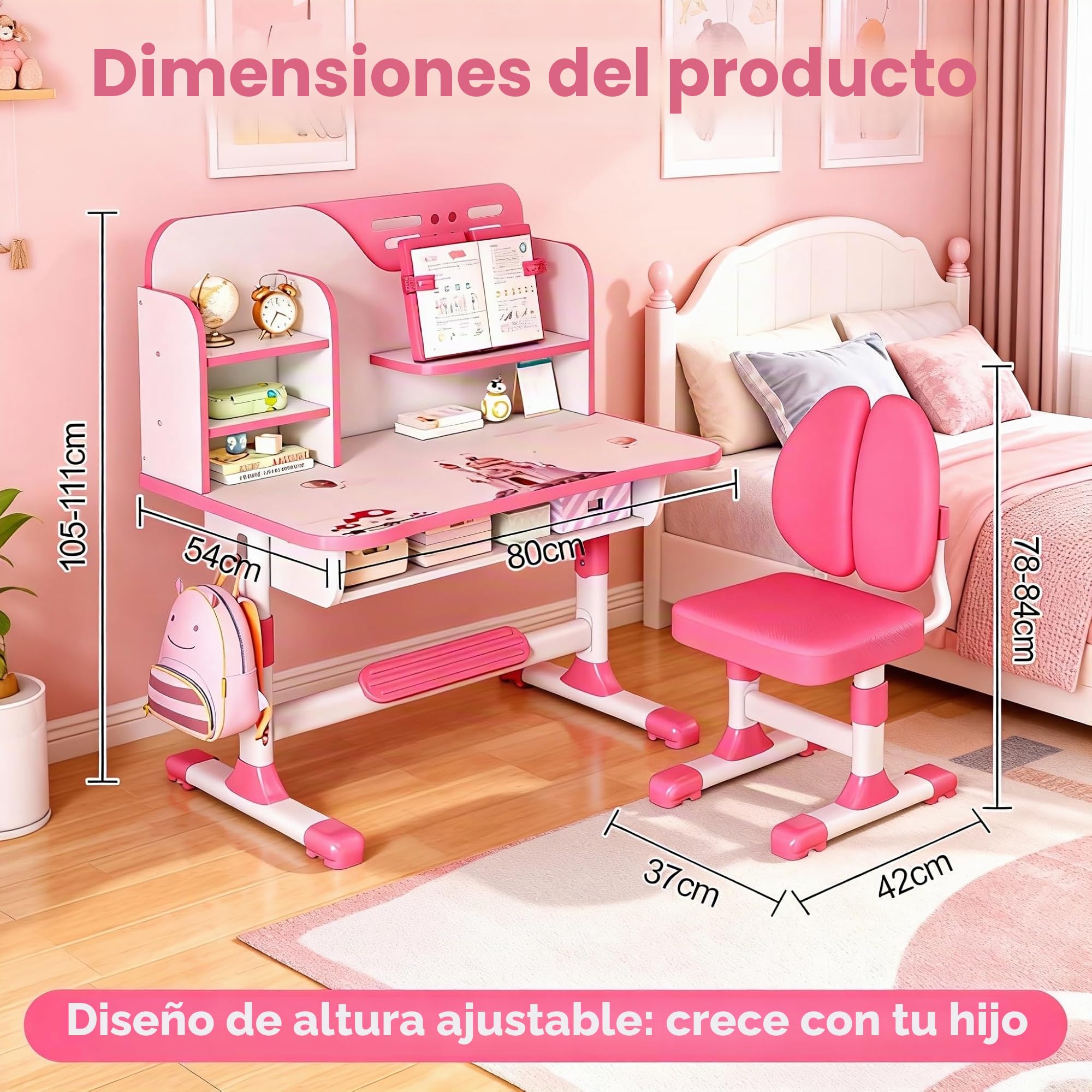 Juego de sillas de escritorio de estudio para niños, juego de escritorio y sillas ajustables para niños, sillas de mesa de estudio escolar, escritorio de aprendizaje escolar en casa con