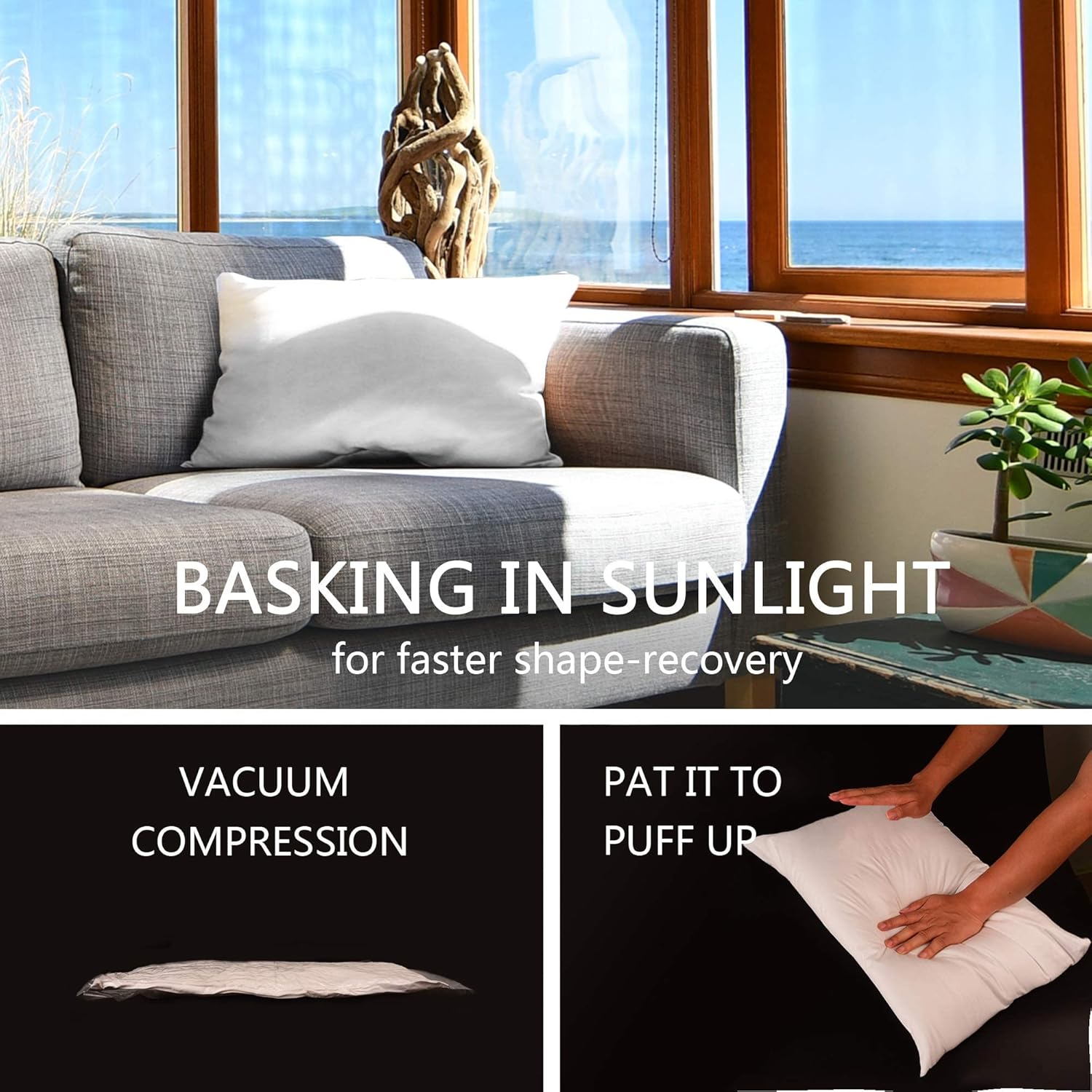 EDOW Luxury Throw Pillow Insert, Soft Fluffy Down Alternative Polyester Square Form Decorative Pillow Insert,Sham Stuffer,Cotton Cover for Sofa, Couch,Bed and Car. (White, 12x20) - Image 3