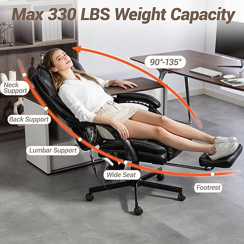 Miniatura 8 de Silla de oficina de masaje con reposapiés, sillas ejecutivas de calefacción por vibración de 6 puntos, silla de escritorio ergonómica para oficina