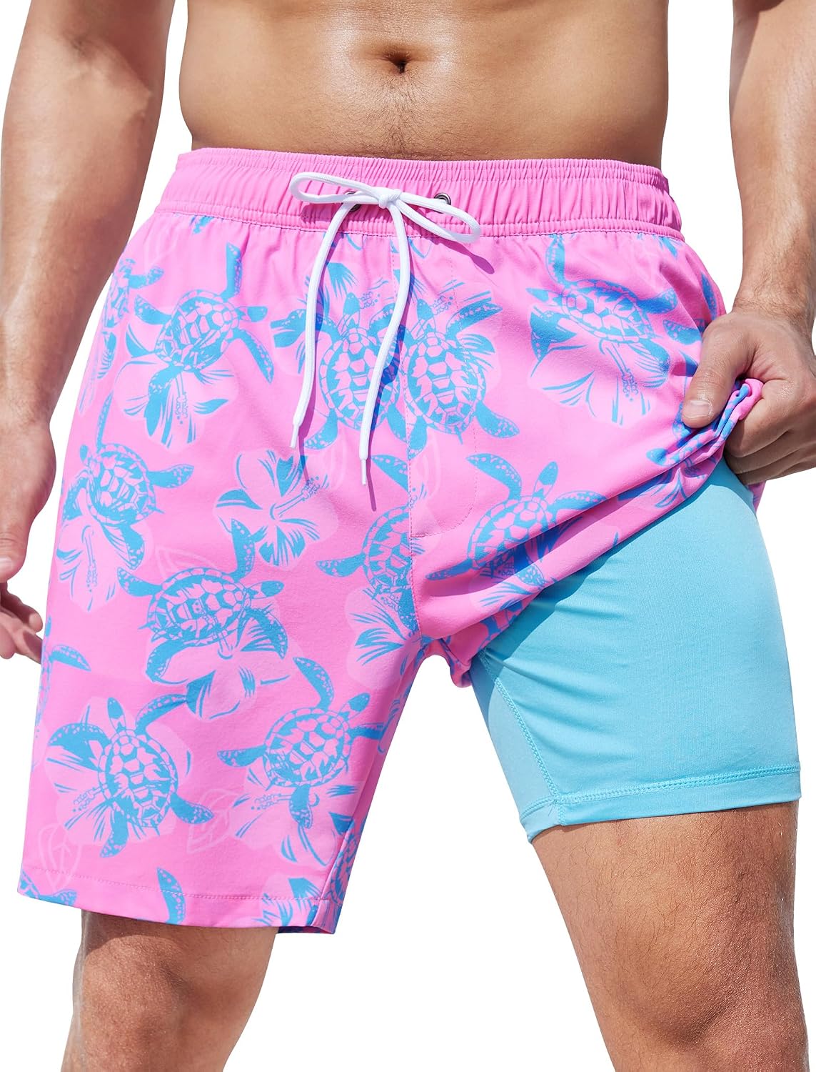 SILKWORLD Mens Swim Trunks Quick Dry Swimming Shorts with Compression Liner and Zipper Pockets