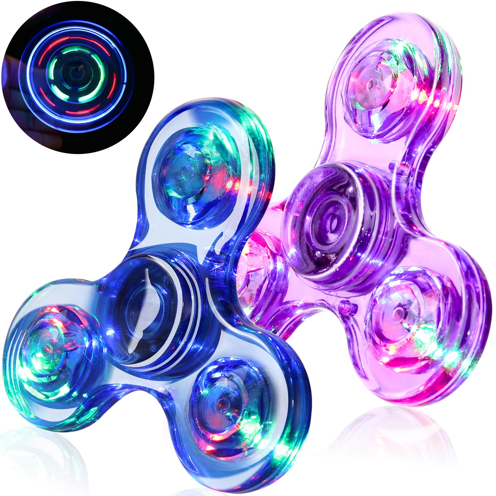SCIONE 2Pack LED Light up Fidget Spinners for Kids, Sensory Fidget Toys for Kids Adults, Glow in The Dark Spinner Toys for Teens Boys Girls Gifts Classroom Prizes, ADHD Stress Anxiety Relief Fidgets