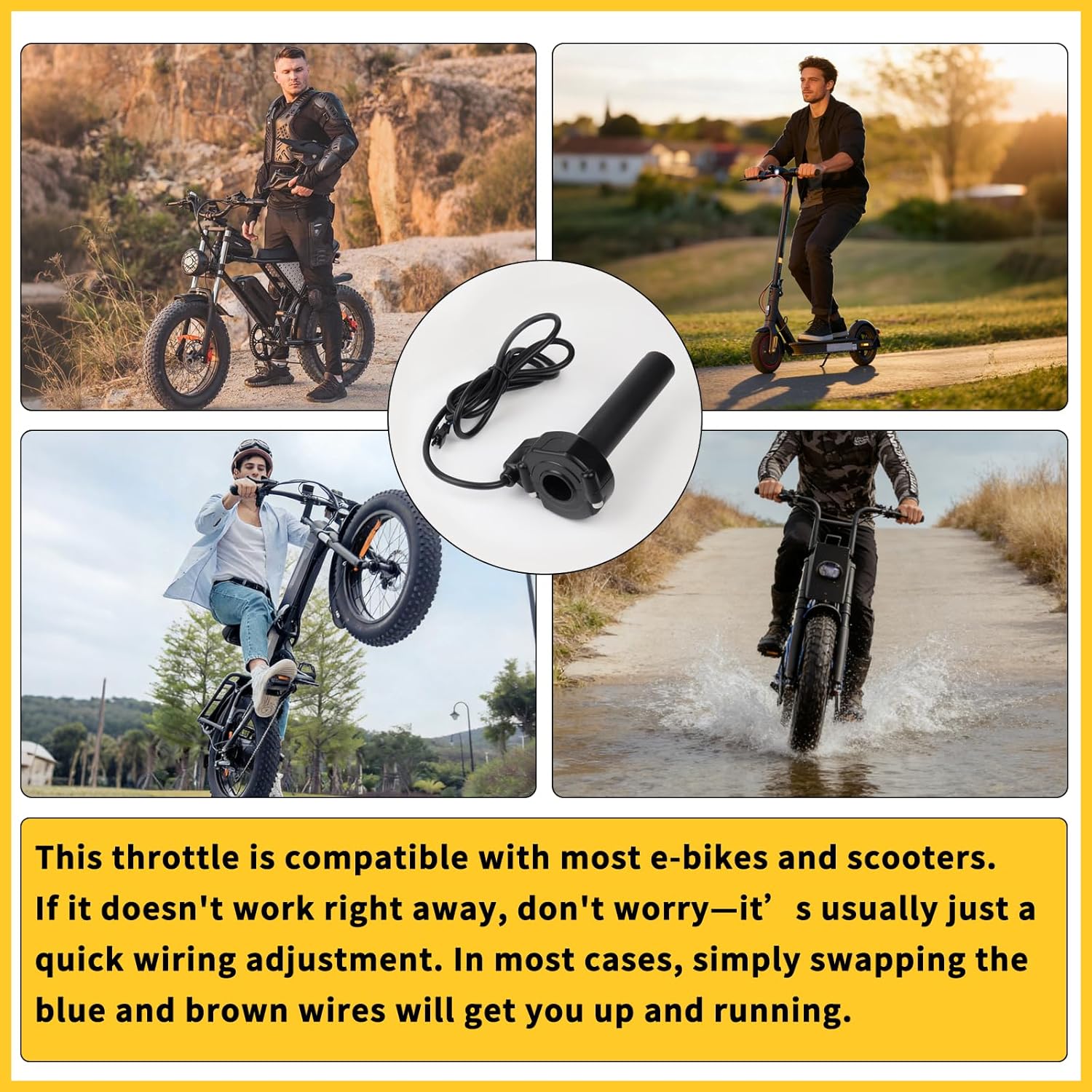 Full Twist Throttle with Ignition Switch, Plug and Play Electric Bike Throttle Handlebar Upgrade, Compatible with Ridstar Q20 Series Electric Dirt Bike