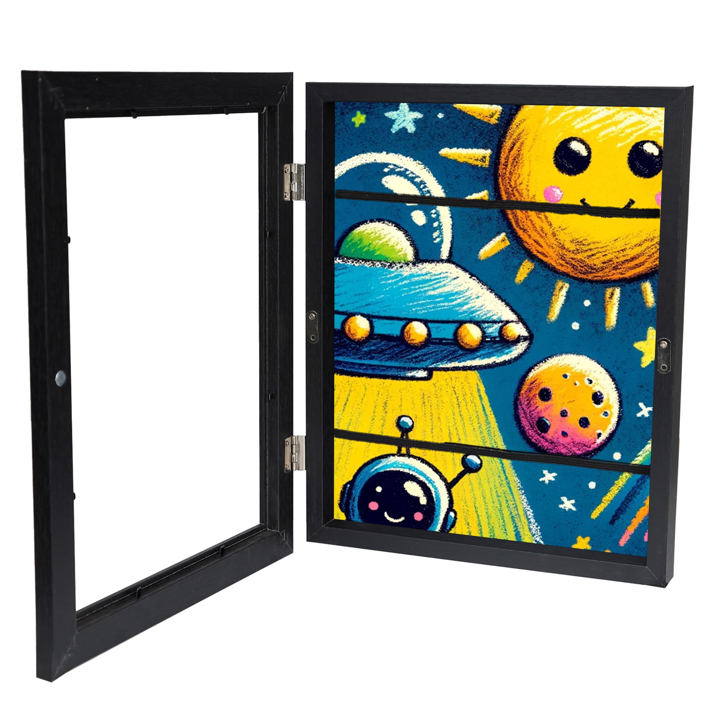 C CRYSTAL LEMONKids Art Frame Set: 2-Pack 10.2x12.5-Inch Child Art Frame with Storage, Display for 8.5x11 Art, Changeable, Vertical/Horizontal Hook, Black (1, Black)