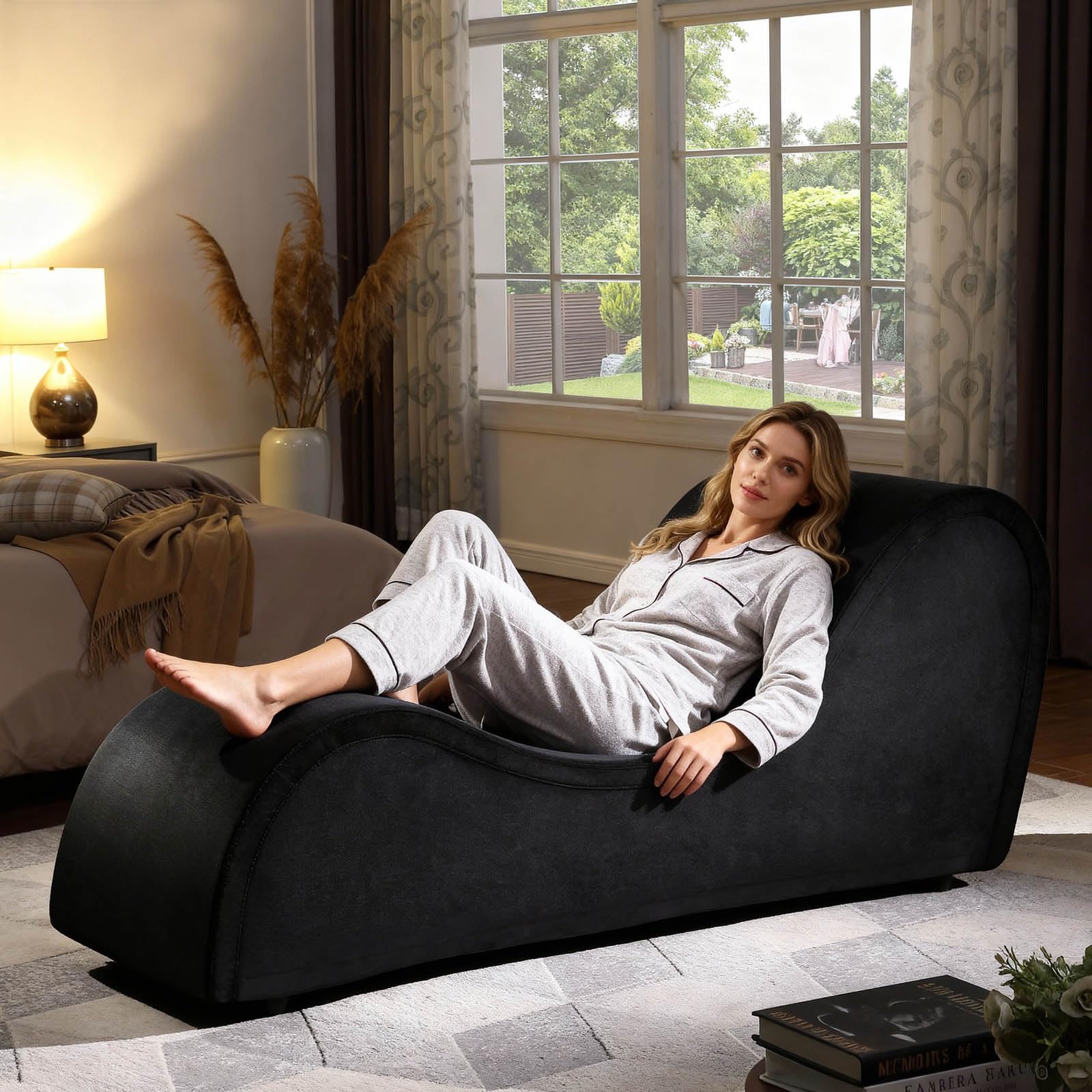 JUBILOOM Chaise Lounge Chair with  Cover, Heavy-Duty Metal Frame for Relaxation, Indoor Sport for Bedroom Living Room: New Black