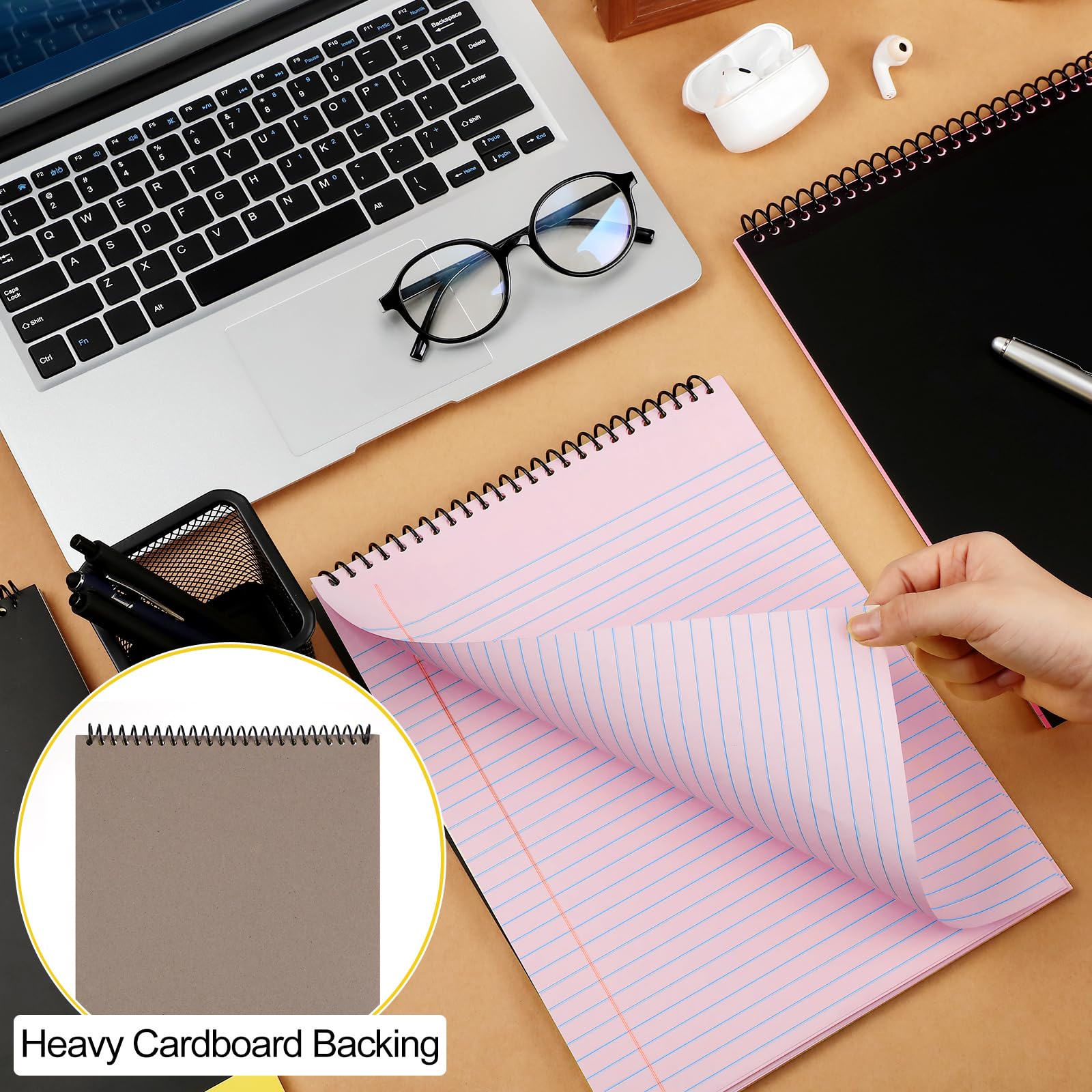 Resurhang 6 quaderni legali con rilegatura a spirale, 28 x 21,9 cm, con rilegatura a spirale, a doppia faccia, a righe, per ufficio, steno, con copertina rigida resistente, per scuola e lavoro, 70