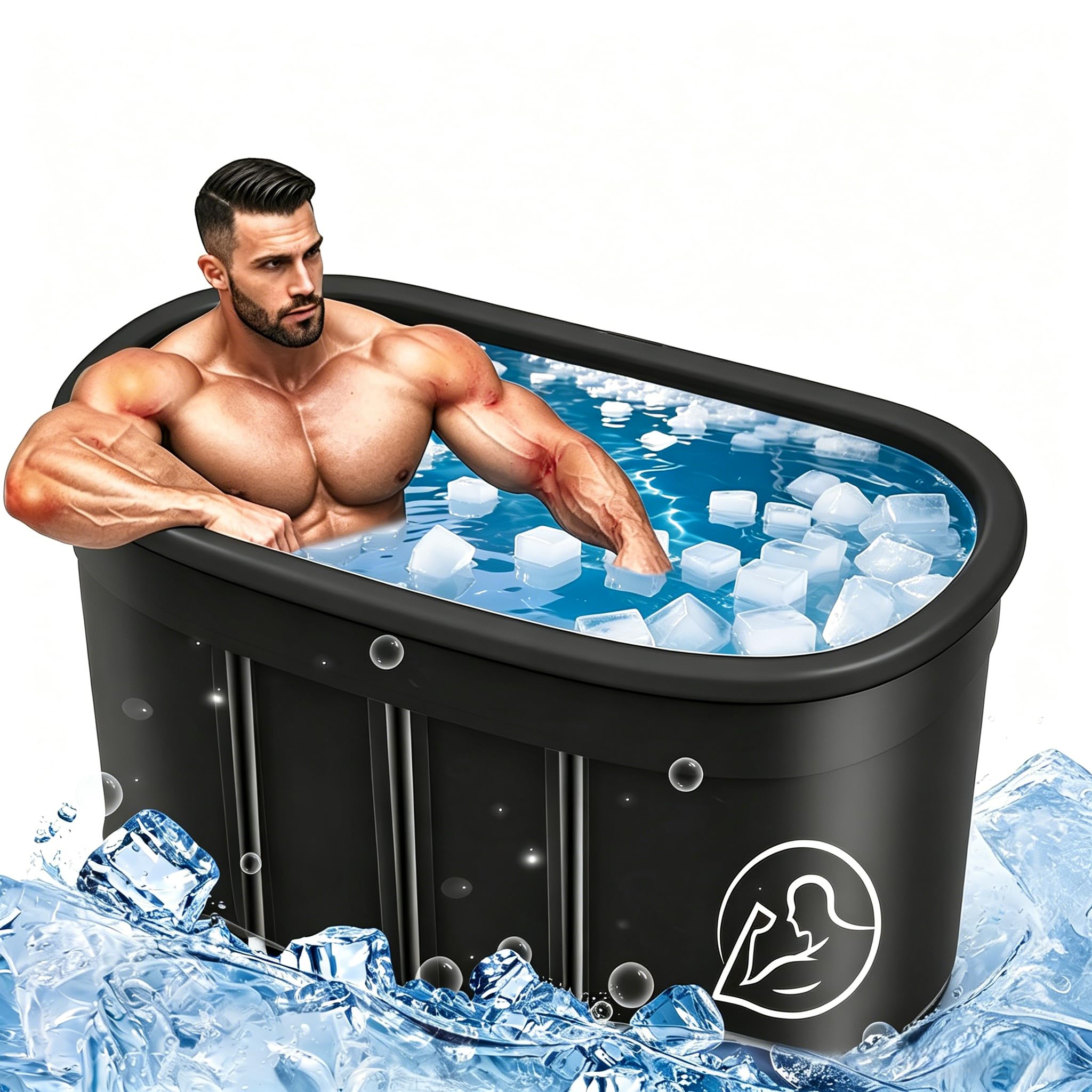 Eisbad XXL, Faltbare Badewanne Erwachsene(120cm Ø), Eistonne Eisbaden Outdoor mit Staubschutzabdeckung, Faltbare Badewanne Erwachsene, Eisbaden Tonne für Recovery und Kaltwassertherapie, Blau