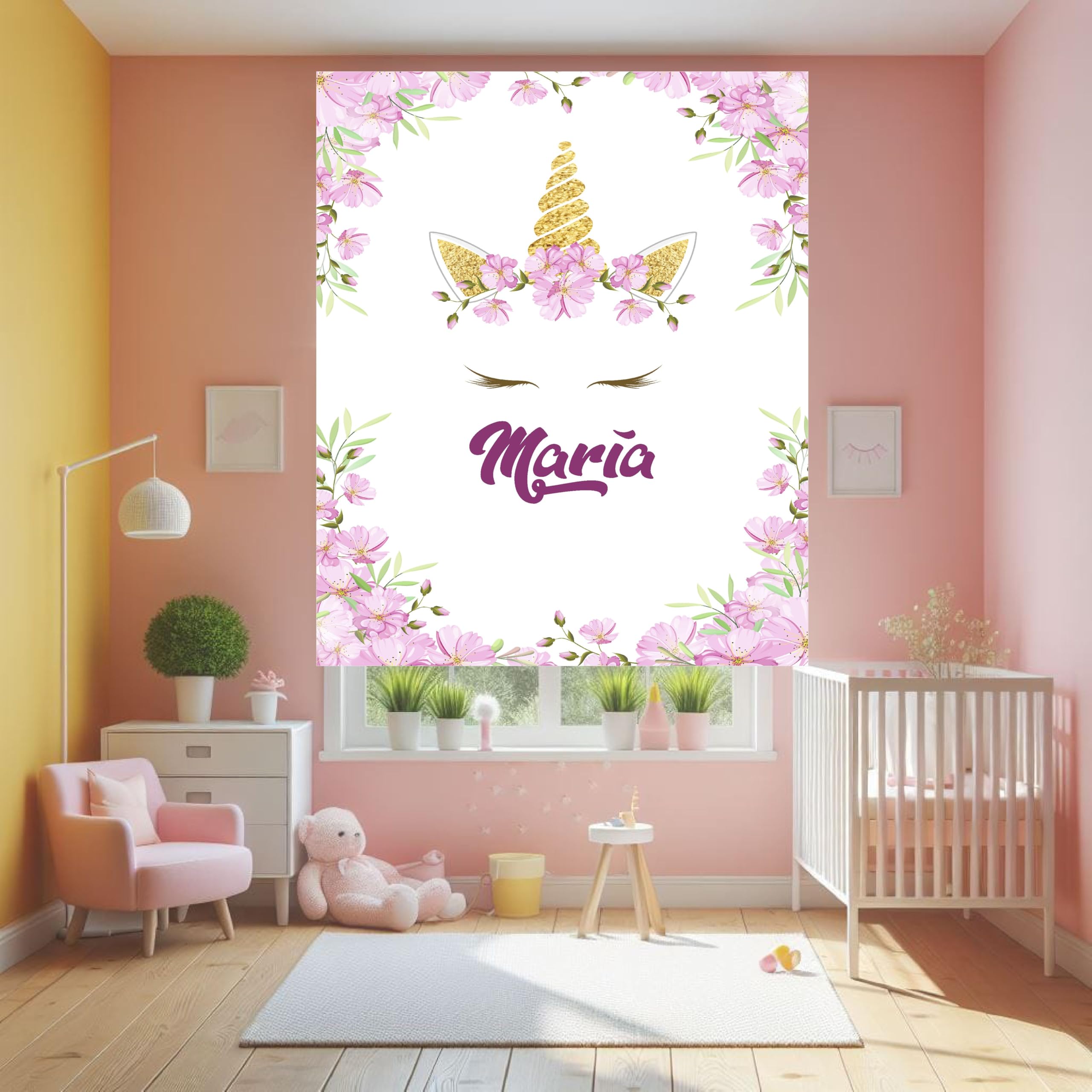 Estor Enrollable Infantil Personalizable con Diseño de Unicornio y Flores – Tejido Translúcido, Decoración Exclusiva para Habitación de Niñas (150x170)