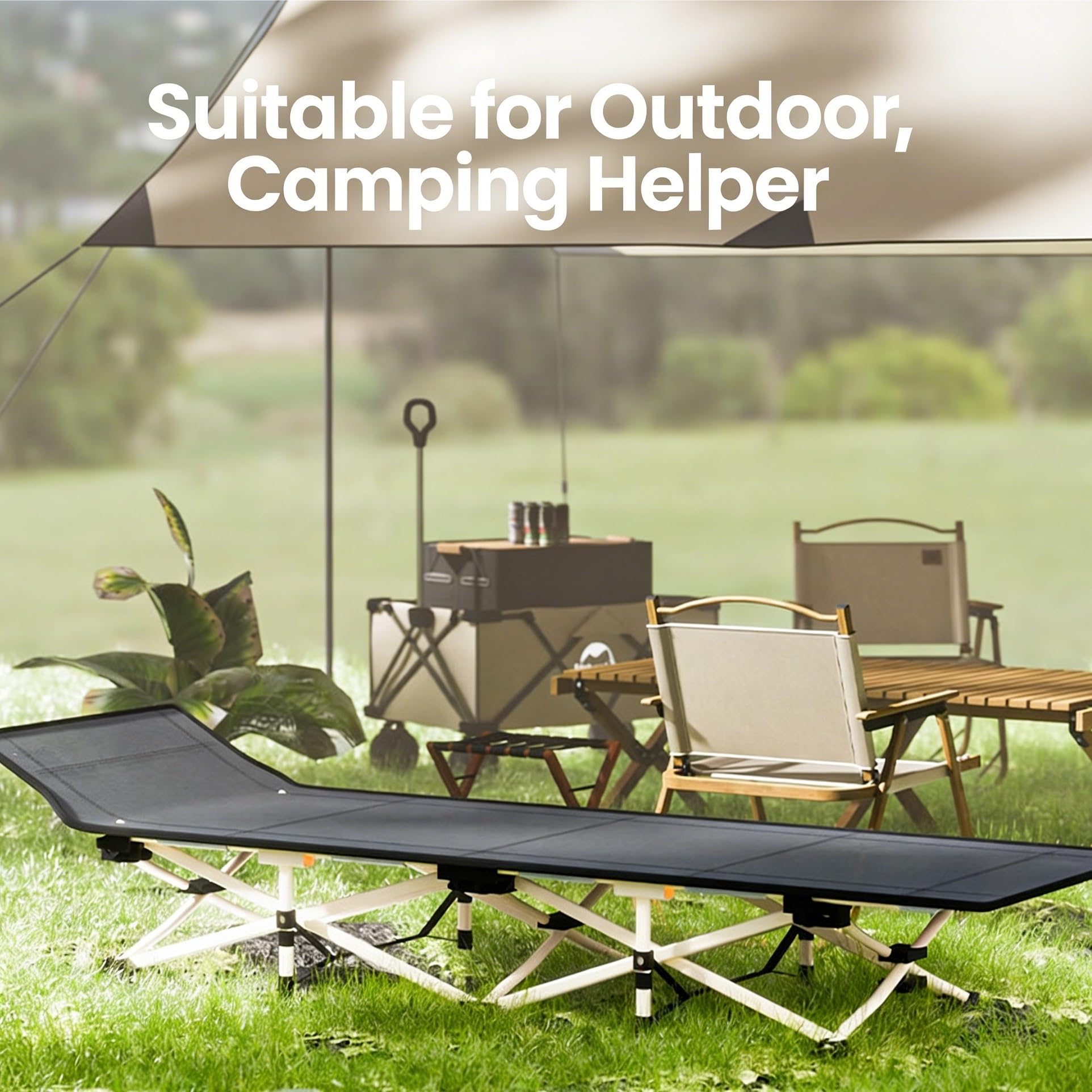 Camping portátil con cojín Dormir Plegables, 190 x 71 cm Cama Campamento Plegable Resistente Acolchado para(Black,178x67cm)