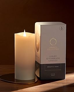 Simply Collected Flickering Flameless Candles Battery Operated with Timer, 800+ Hours Realistic 3D Moving Flame, Battery Candles, Electric LED Candle, Real Wax Pillar, Unscented | White - 3x7 Inches