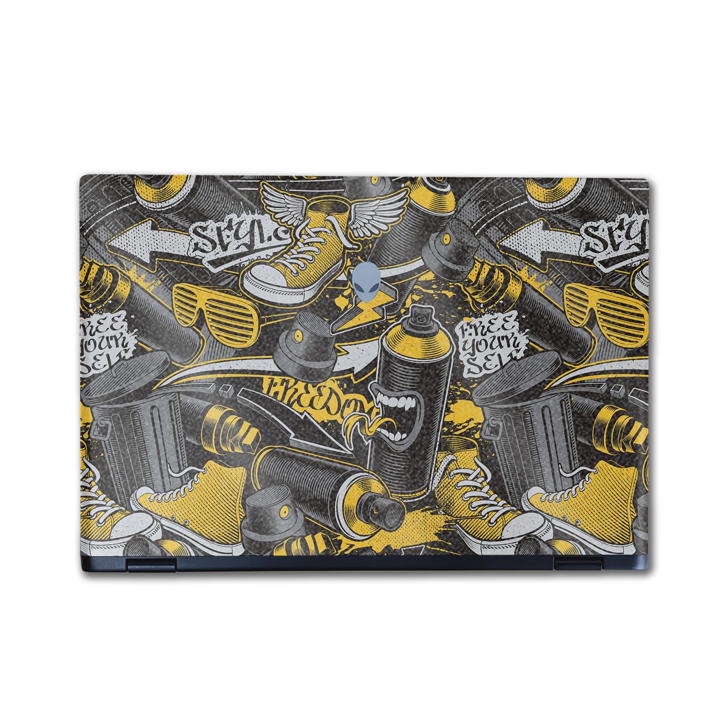 Glossy Glitter Laptop Skin Compatible with Alienware M16 R2 (2024) - Yellow Hip Hop - Premium 3M Vinyl Protective Wrap Decal Cover - Easy to Apply | Crafted in The USA by MightySkins