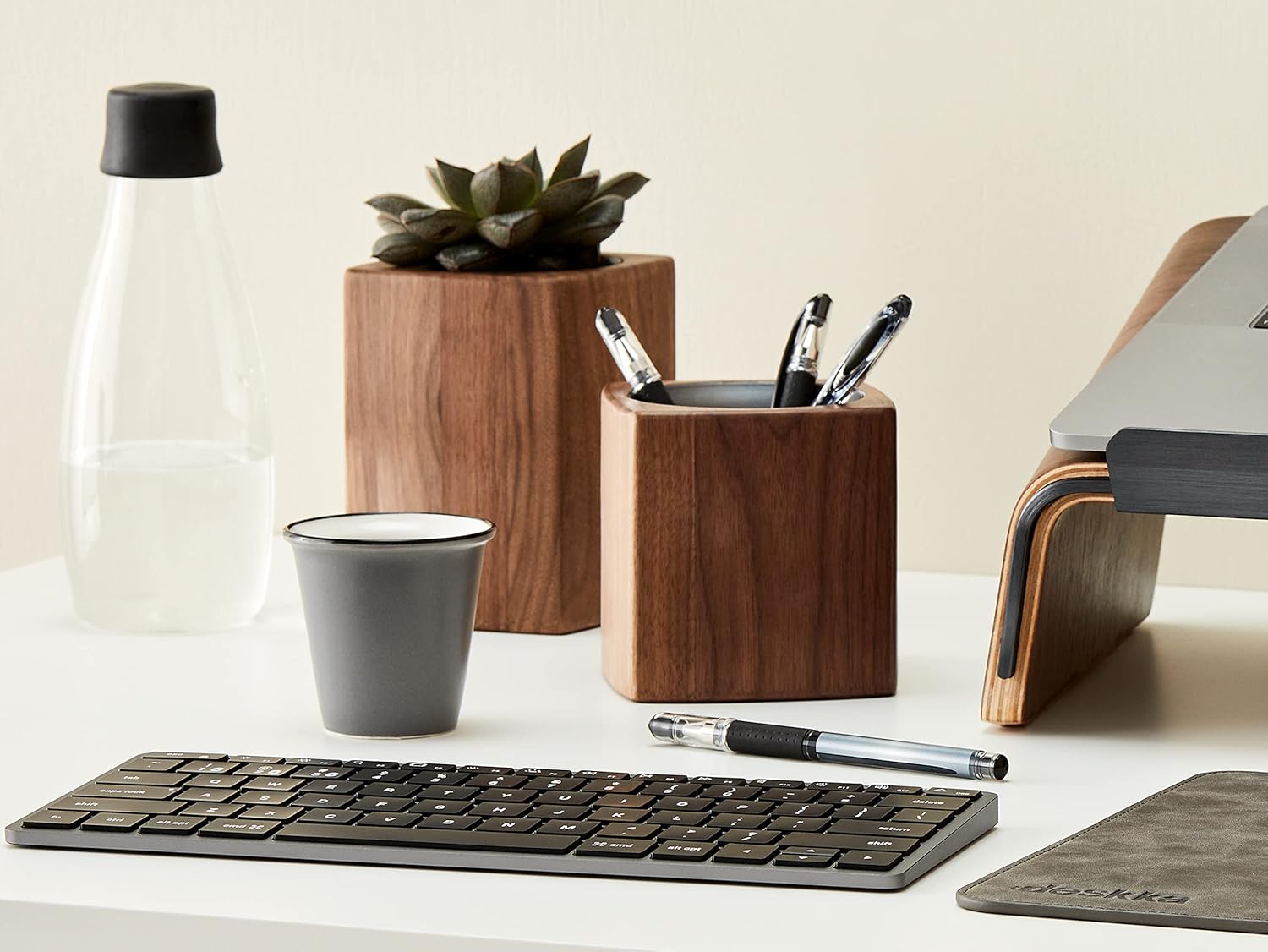 deskka Walnut Planter & Pen Holder set with Dark Grey Architectural
