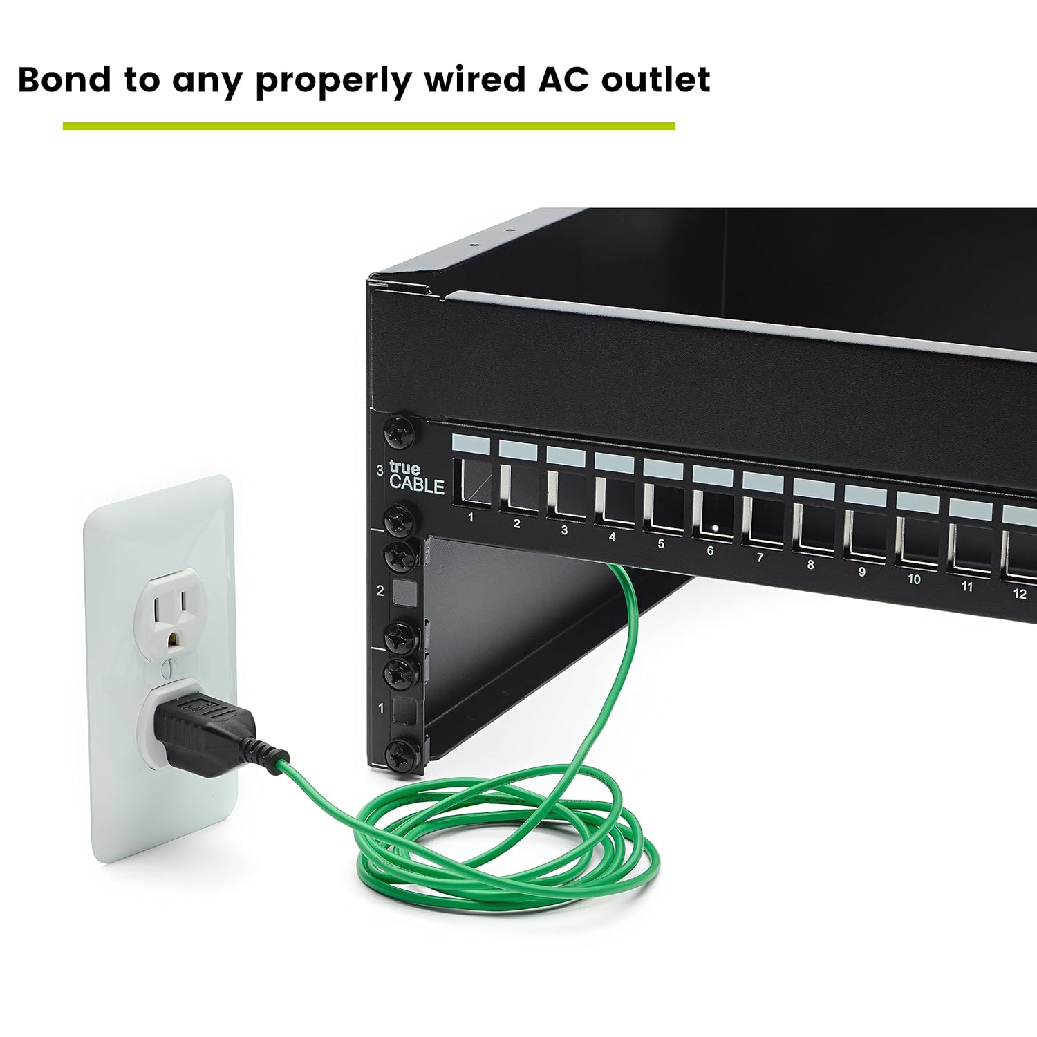 TRUE CABLE Shielded Ethernet Patch Panel Bond & Ground Extension Wire Adapter, NEMA 5-15P 3 Prong Plug, 14 AWG, 6 Foot