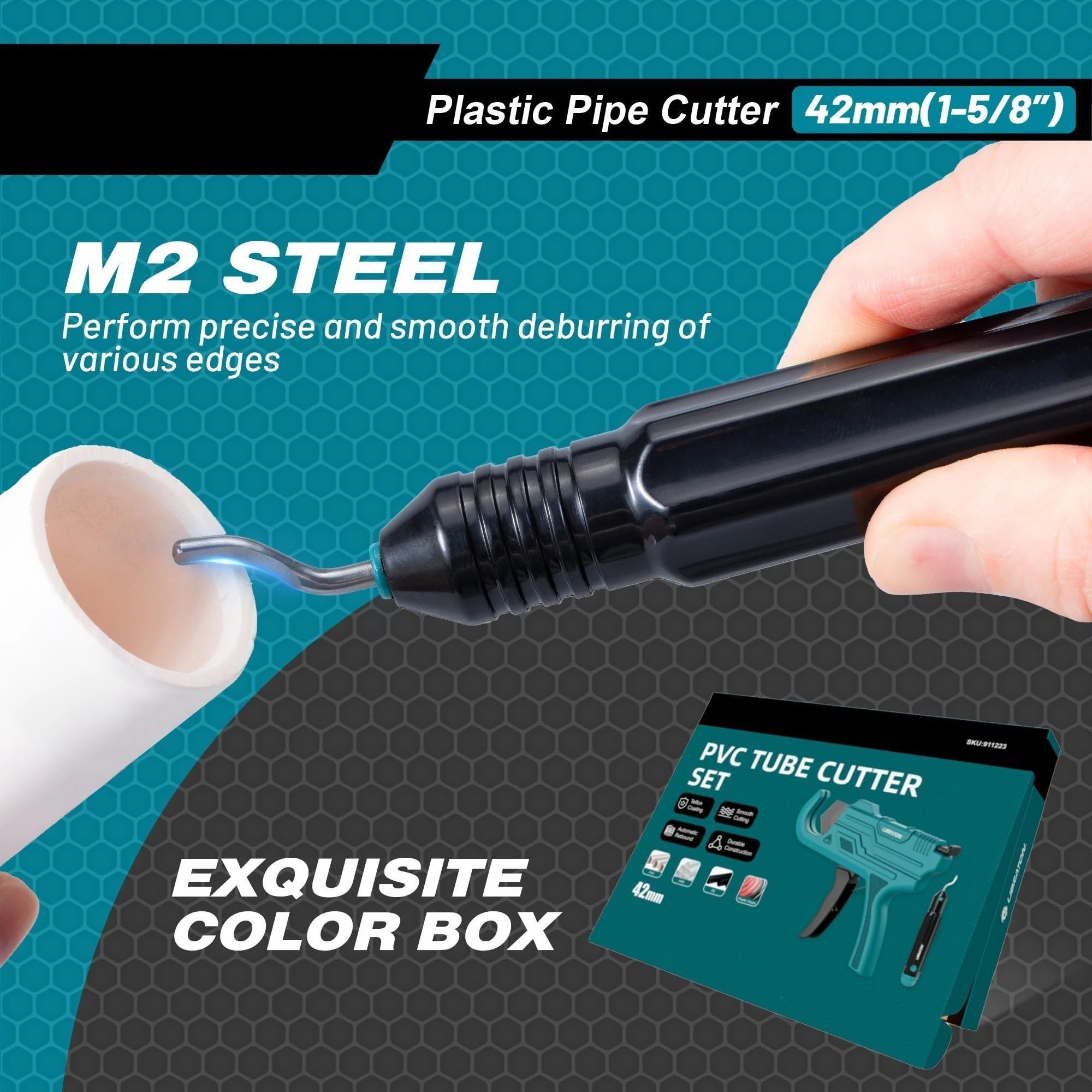 tubo pvc cortatubos Cortatubos, Cortatubos de plástico operado con una sola mano con herramienta de desbarbado, hasta 1-5/8" (42 mm), para PEX, PVC, PPR Maquina cortadora de tubos