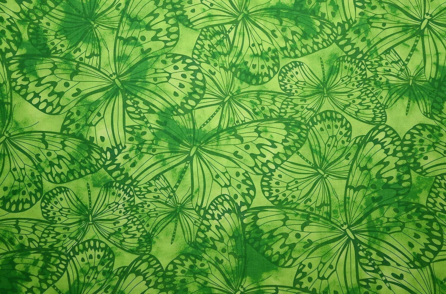 Thimbles Fabric | Lime Green 100% Cotton Indonesian Bali Batik Melody Fabric Butterflies Printed Tie & Dyed Gradient Dip Dye Crafts Dressmaking Art Quilting Fabric- Sold by The Quarter Metre