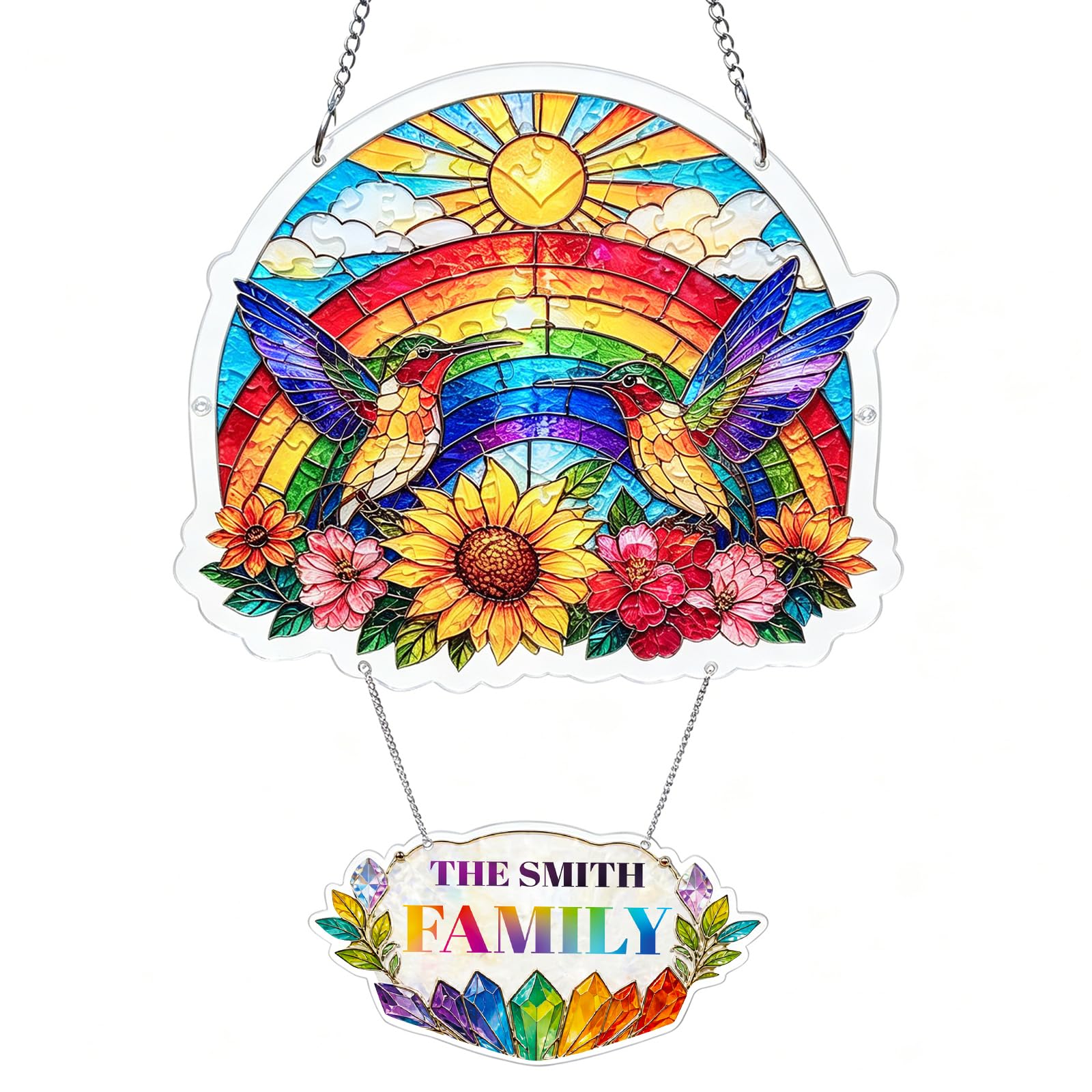 KUNYUTECH Personalised Acrylic Puzzle Suncatcher Kit, Rainbow Hummingbird Stained Glass Style Window Hanging with Custom Text, DIY Sun Catcher Puzzle Gift for Mum, Grandma & Home Decor โ image 1