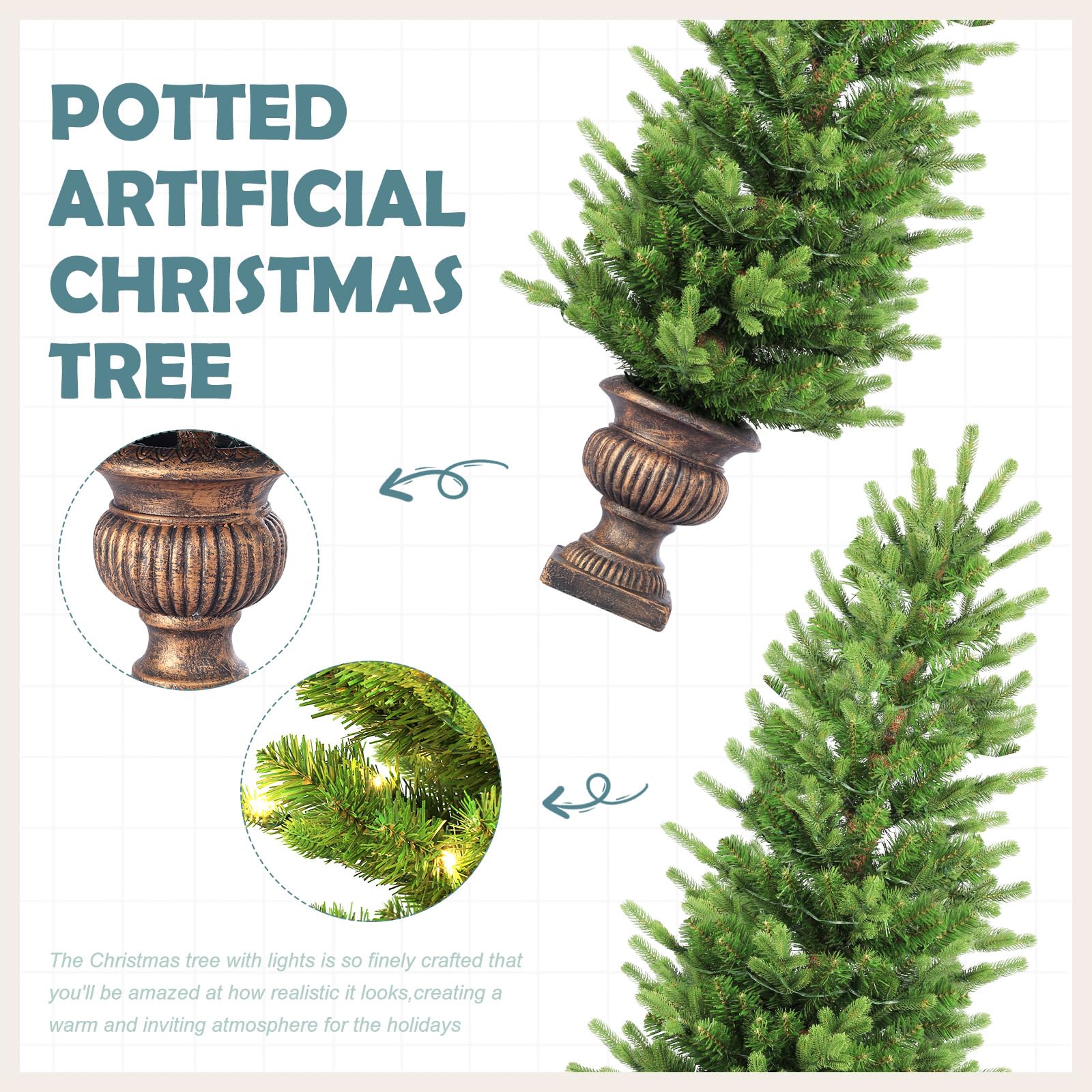 Gfilay Árbol de Navidad Artificial con Luces de 120 cm en Maceta, Funciona con Pilas, Preiluminado e Inalámbrico
