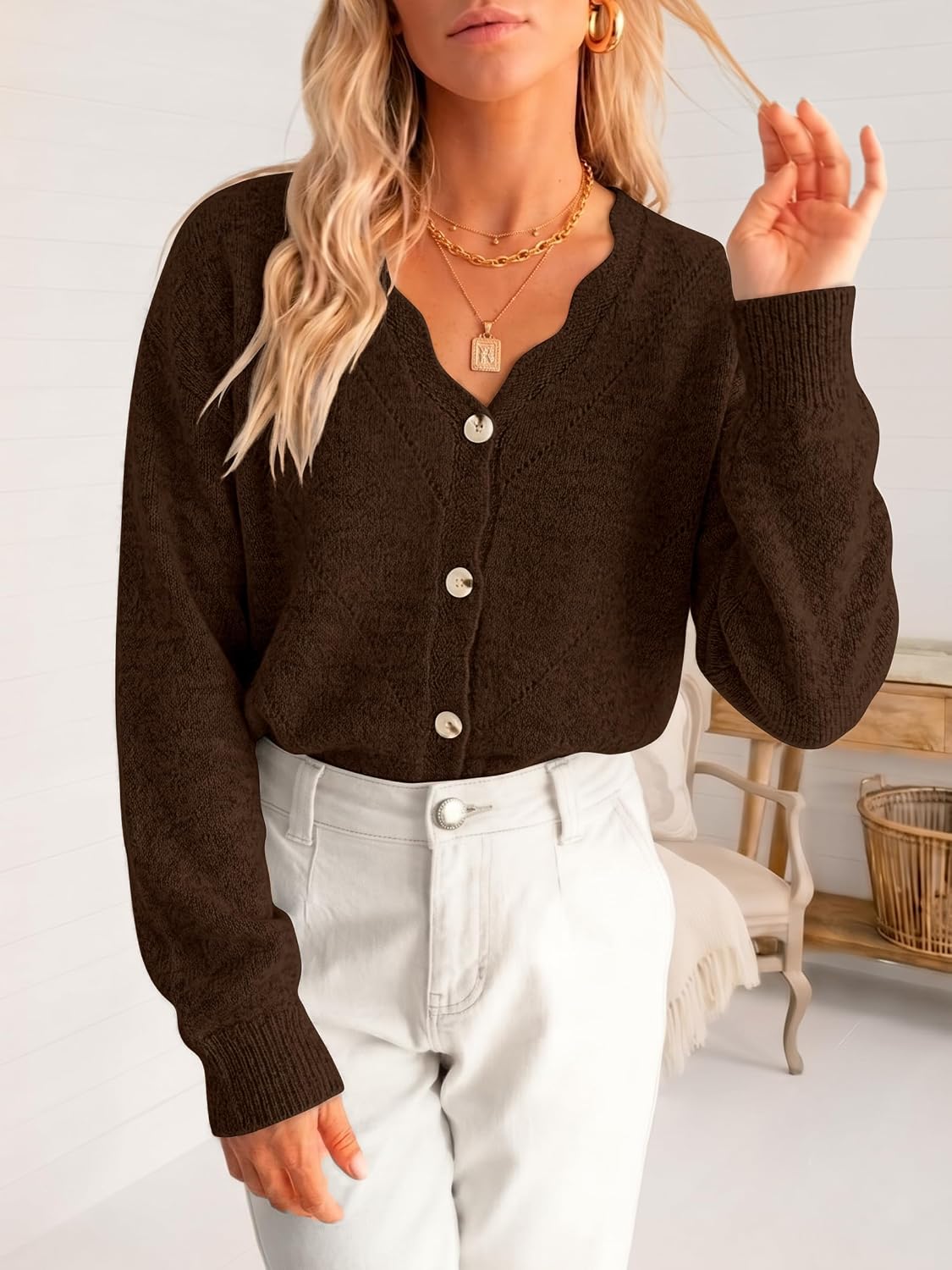 Caracilia Women's Oversized Scalloped Cardigans Sweater image 3
