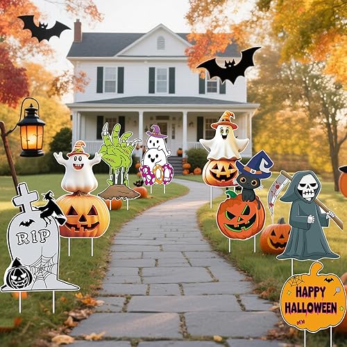8 PCS Cute Halloween Decorations Outdoor Yard Signs,Large Yard Stakes