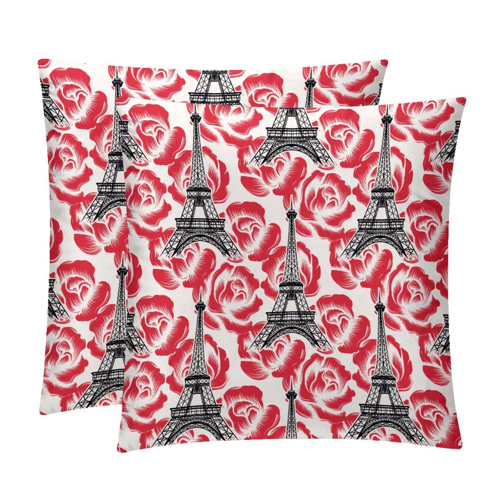 TDGKPZ Paris Eiffel Tower Throw Pillow Covers 2 Pack Pillowcases Soft Cozy Pillow Cases For Couch Bed Sofa 45x45cm