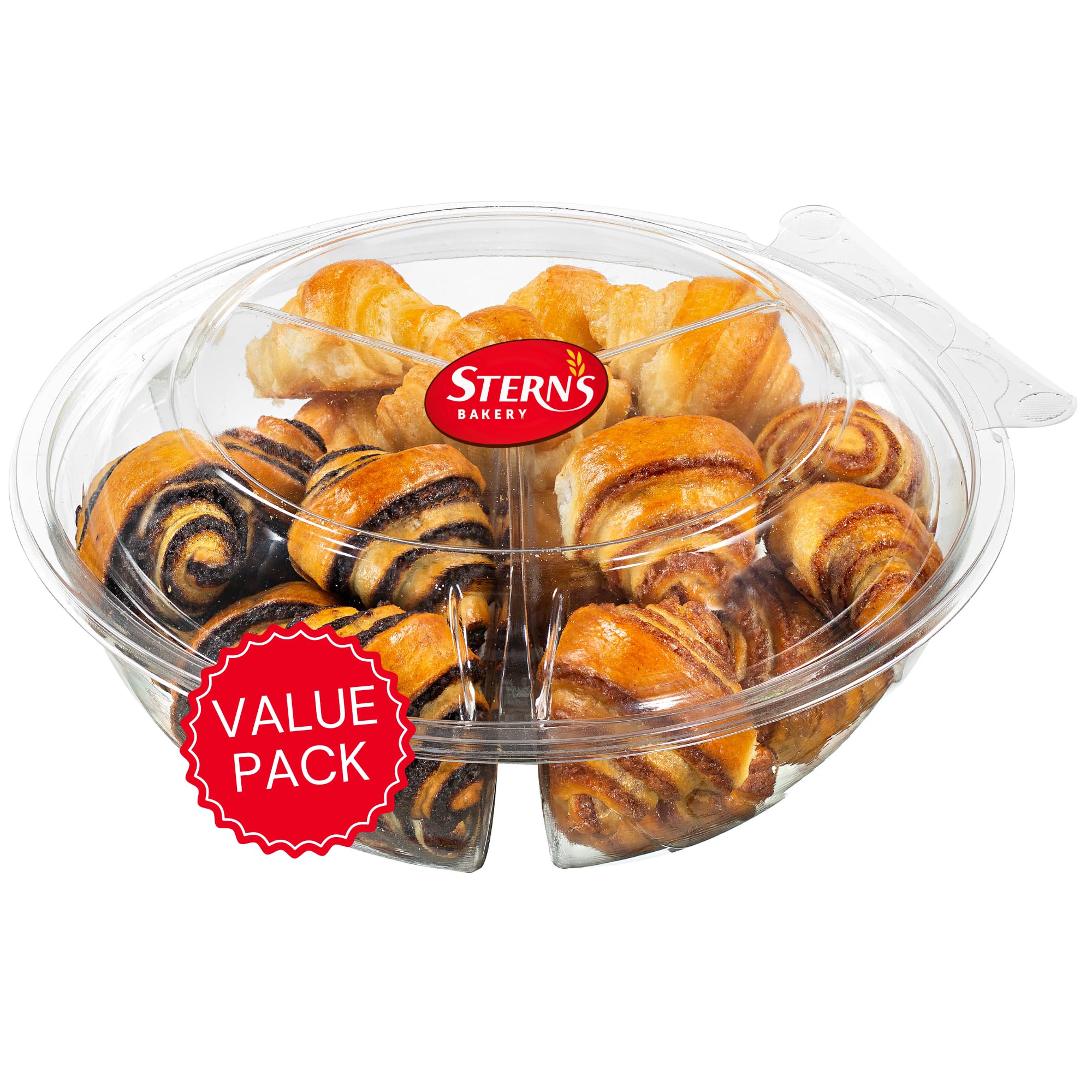 Bakery Fresh Croissants | Traditional Rugelach Pastries in Chocolate Cinnamon Roll & Vanilla Flavor | Approx 18 Rugelach Included | Sympathy Gift Basket | Kosher & Nut Free | 21 oz Stern’s Bakery