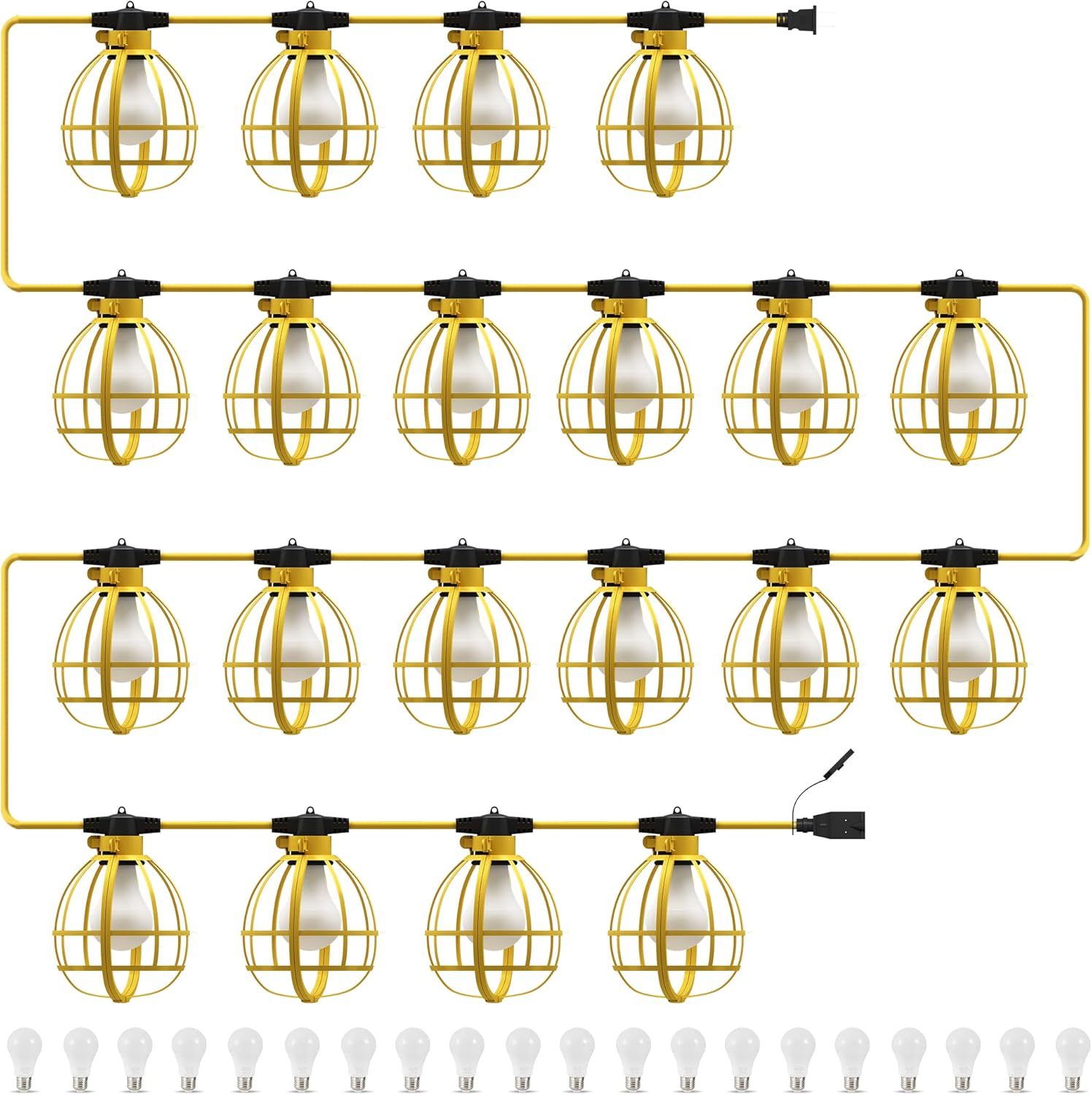 LEDIARY 200FT Construction String Lights, 20 Bulbs 200W 21000LM Work Lights with 20 Medium Base Sockets, Linkable Temporary Construction Lighting for Job Site Workshop Basement - UL Listed 200 ft