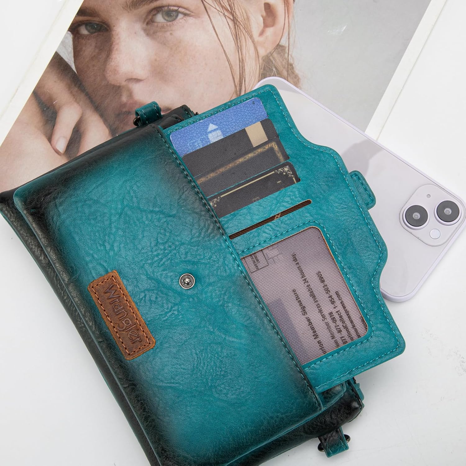 Wrangler Crossbody Wallet Purses Multi-function Card Holder Small Purse with Double Zipper - Image 2