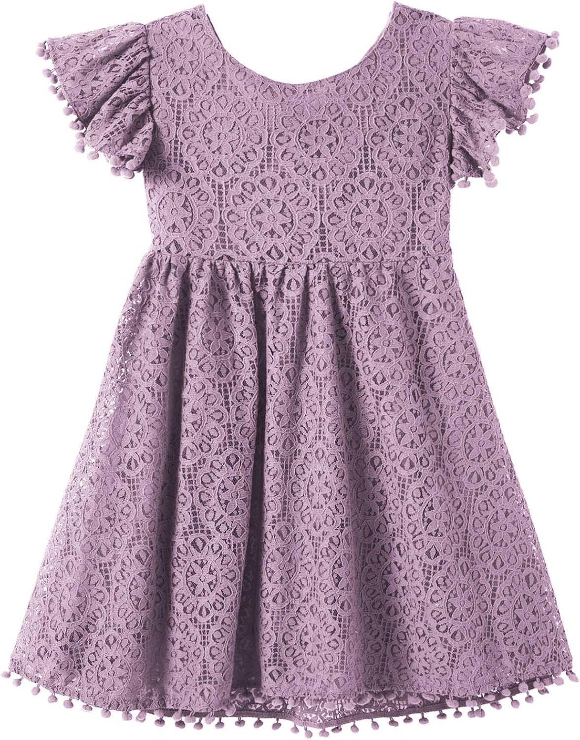Tie-Back Toddler Dress Girls Backless Pom Pom Lace Party Princess Dresses image 2