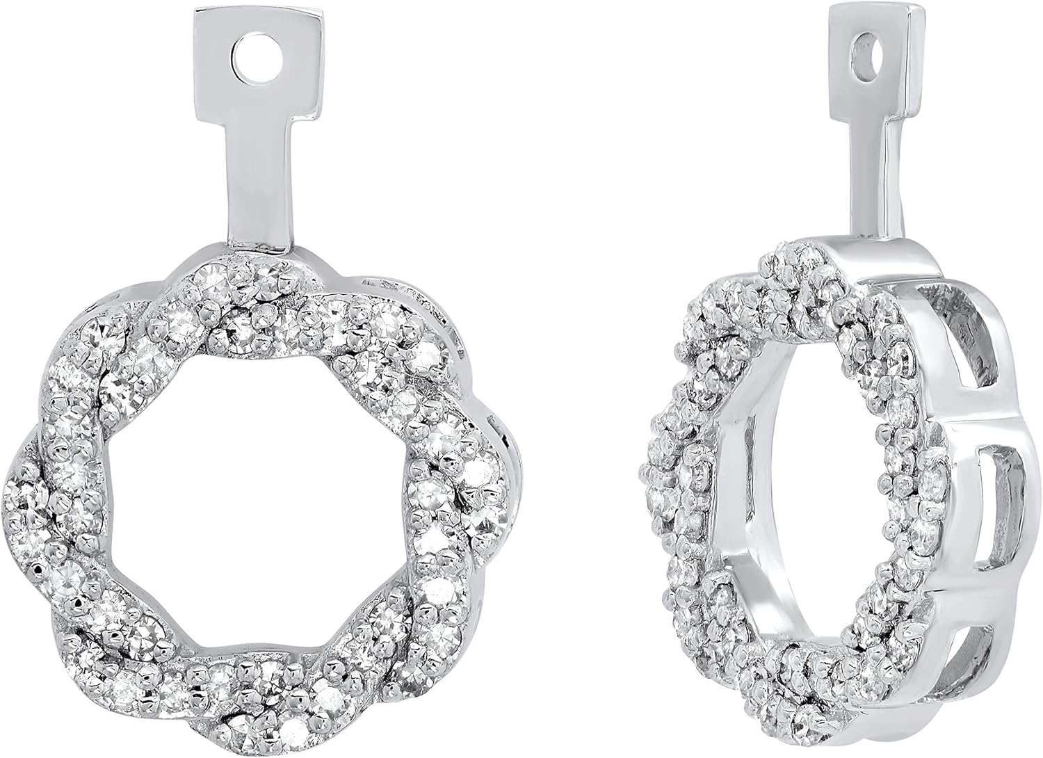 Dazzlingrock Collection 0.45 Ctw Round White Natural Diamond Swirl Earring Jackets for Women in Real Solid Gold