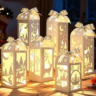 OuMuaMua Winter Christmas Centerpiece Table Decorations, 6Pcs Light Up S...