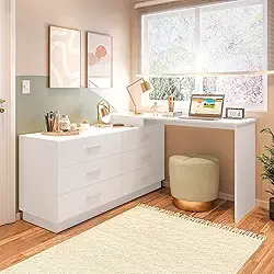 Cômoda com Escrivaninha em L com 6 Gavetas Leonie Yescasa Branco