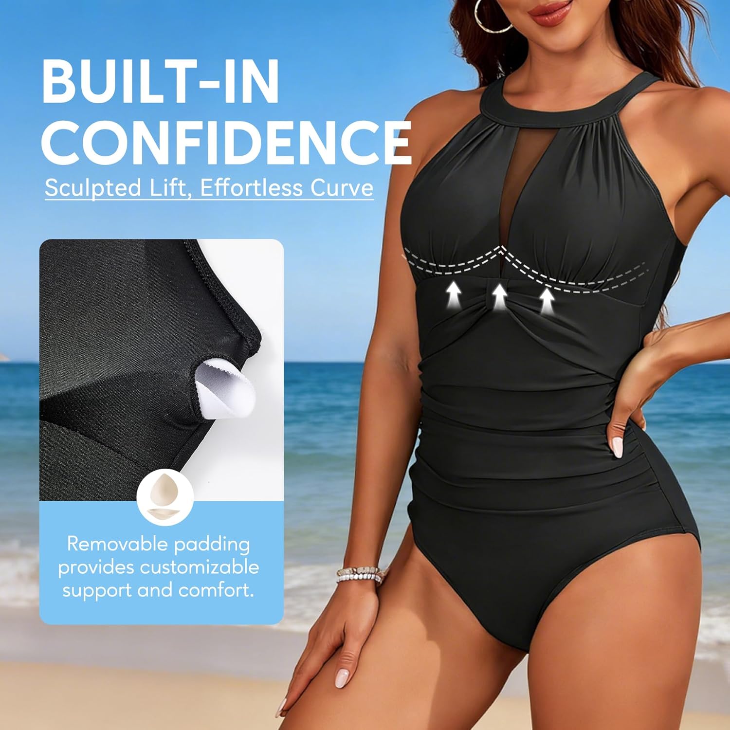 Zando High Neck Swim Suits for Women 2026 Tummy Control, Deep U-Back & Mesh Detail - One Piece Swimsuit Women Modest - Image 5