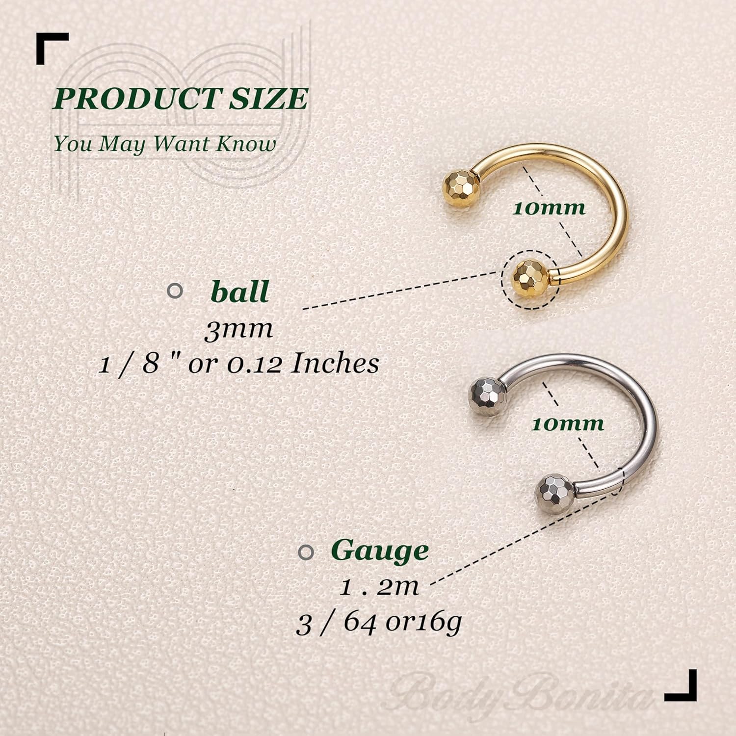 BodyBonita G23 Titanium Horseshoe Septum Rings Jewelry - 2pcs 16G Nose Rings Hoops Circular Barbell Conch Helix Rook Lip Nipple Piercing for Women Men Silver/Gold/Black 8/10mm - Image 5