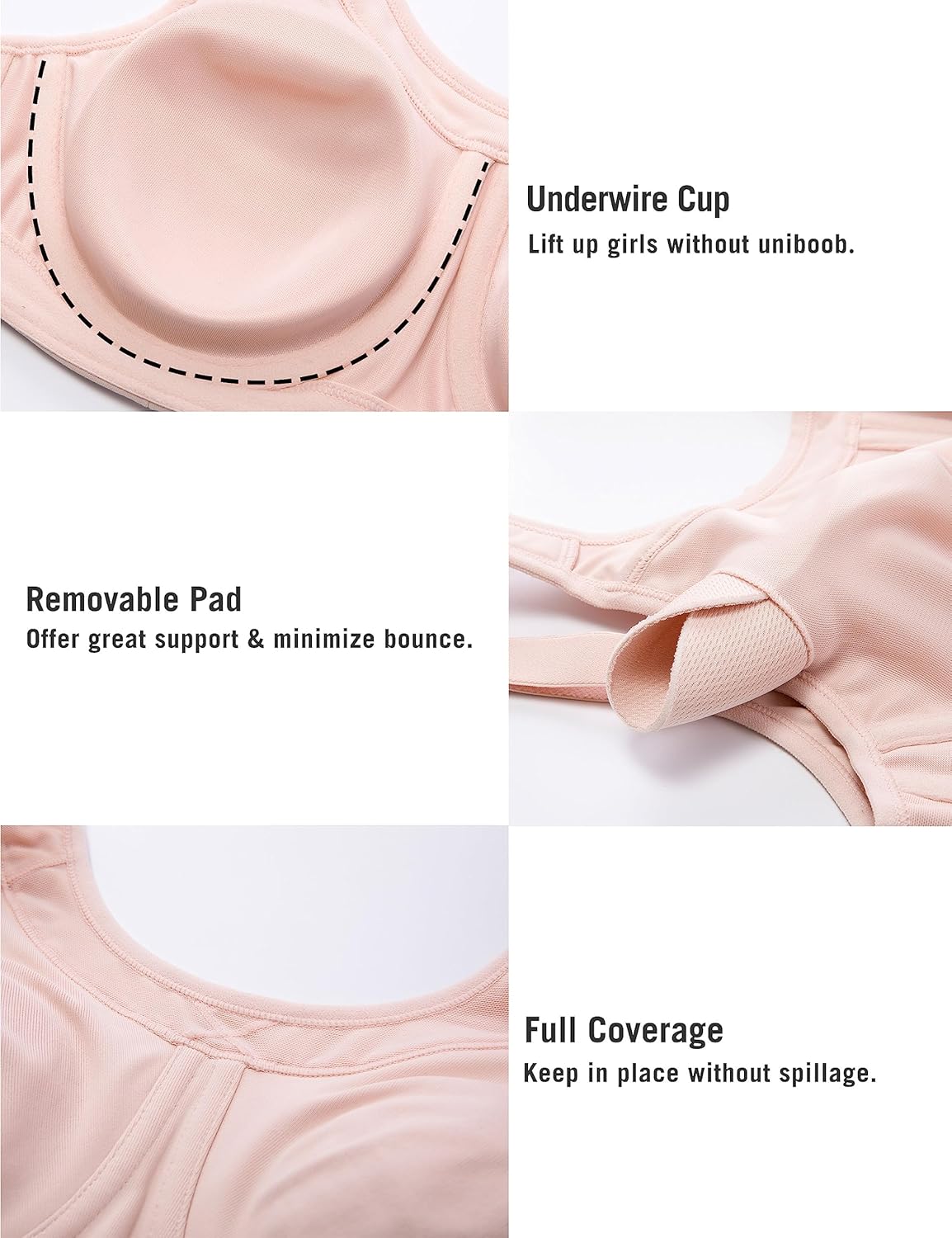 SYROKAN Women's High Impact Removable Pads Sports Bra Underwire Full Coverage Support Workout Running Bra - Image 6
