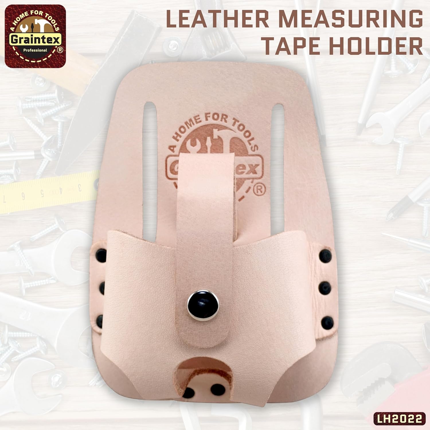 Graintex LH2022 Measuring Tape Holder Top Grain Leather, Wide Belt Tunnel Slot