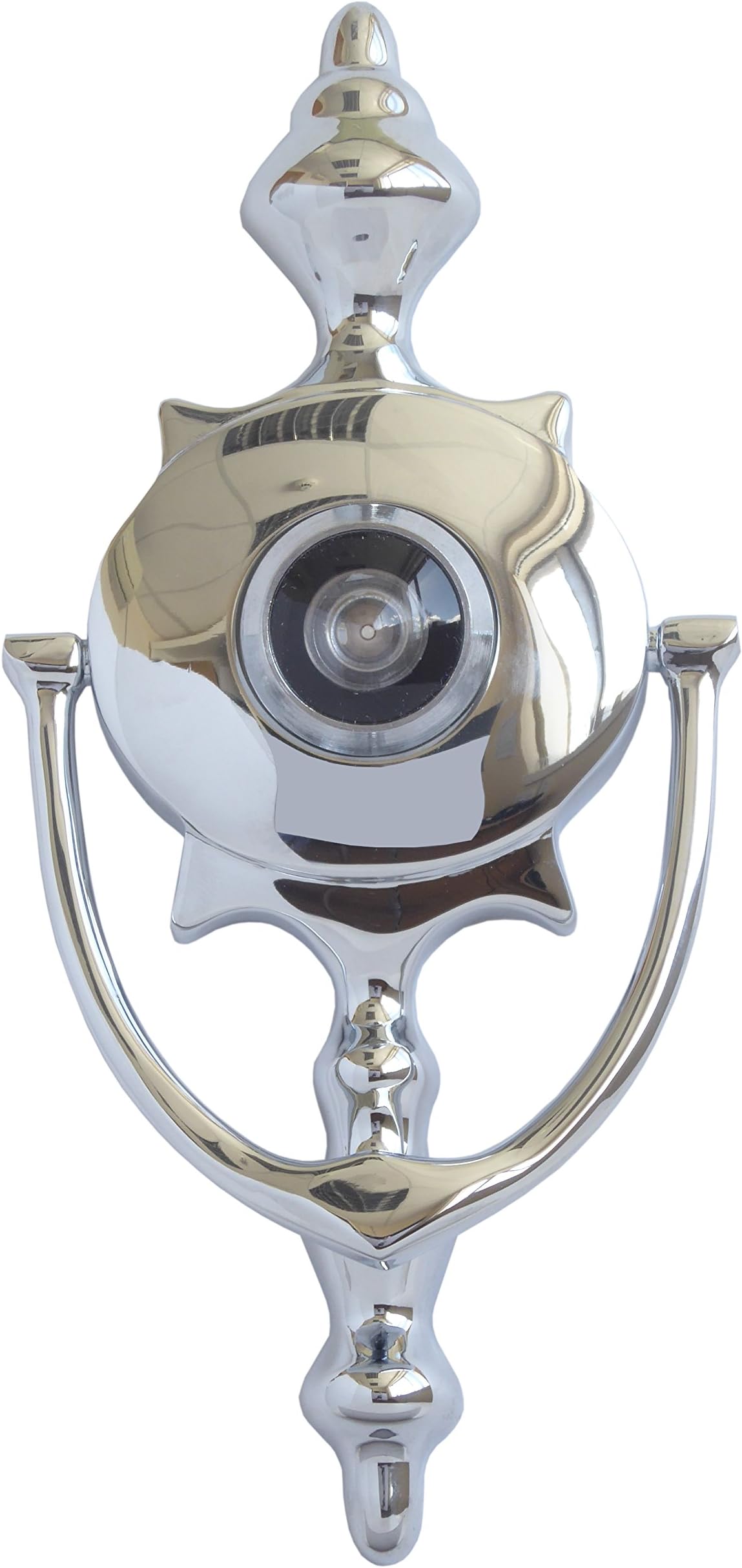 Gerda AD-1 6.3" Door Knocker with Wide Angle Door Viewer for Added Security Polished Chrome