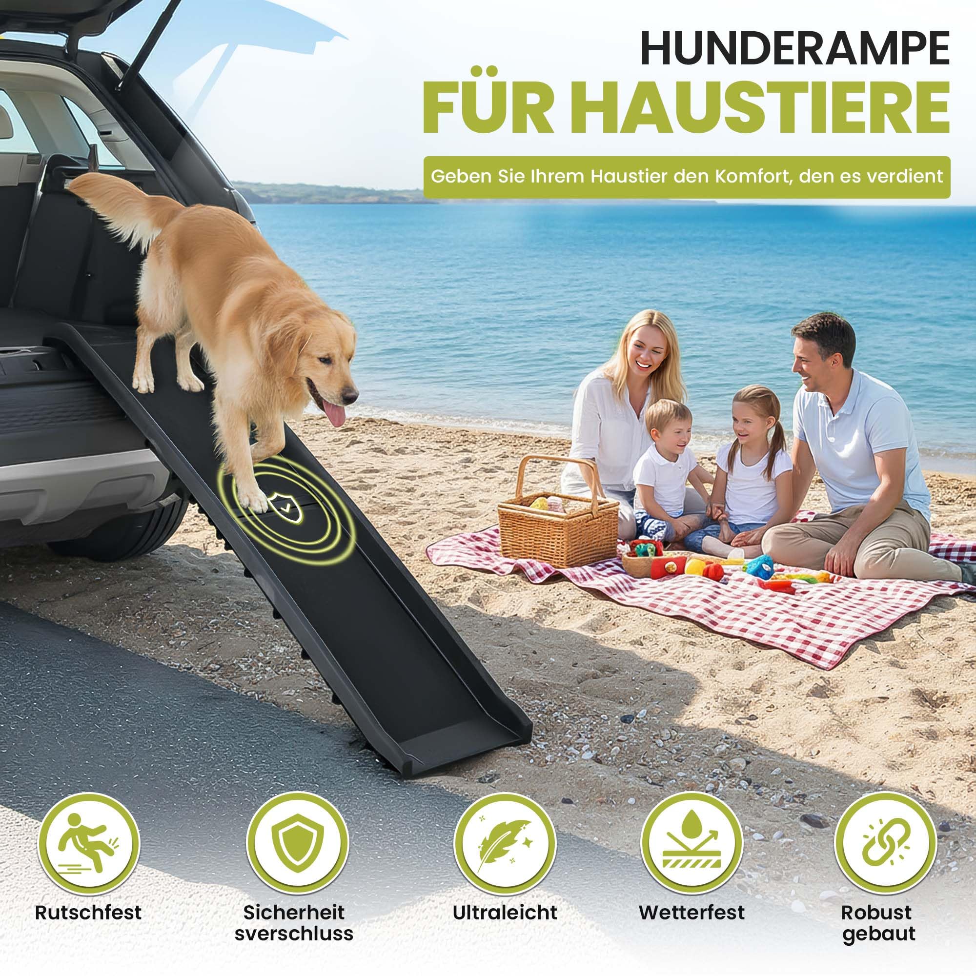 all Pets United® Hunderampe klappbar Hundetreppe Hunde- & Katzentreppe Rampe Einstiegshilfe für Kofferraum Haustiertreppe für Große & Kleine Tiere (Hunderampe)