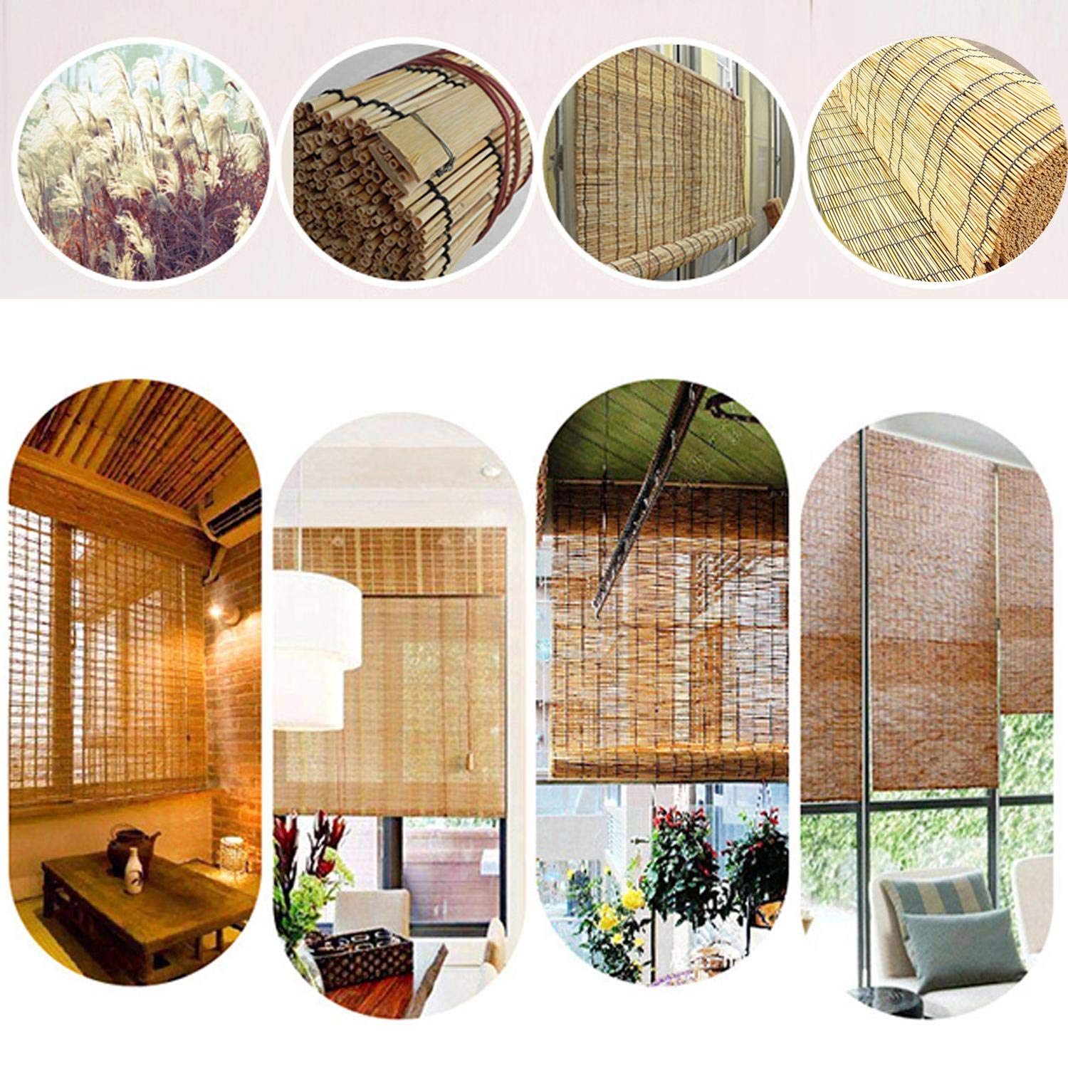 Stores Enrouleurs en Roseau Naturel,Rideau en Bambou Rétro Pare-Soleil,Paille Rideau de Levage,Volets Roulants Tissé à Main,pour Extérieur/Intérieur/Balcon/Décoration,Personnalisé