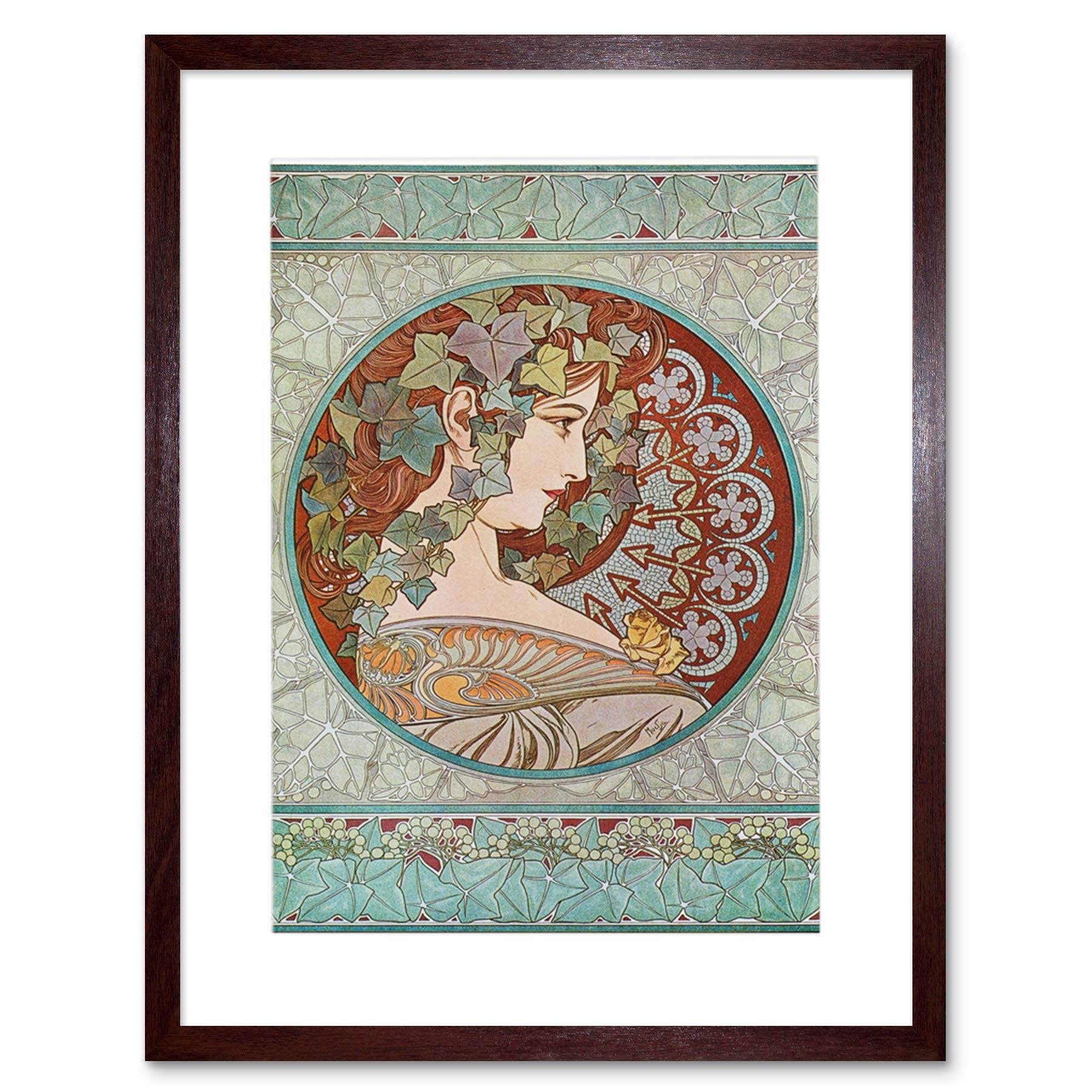 Wee Blue Coo Mucha Laurel 1901 Artwork Framed Wall Art Print 12X16 Inch