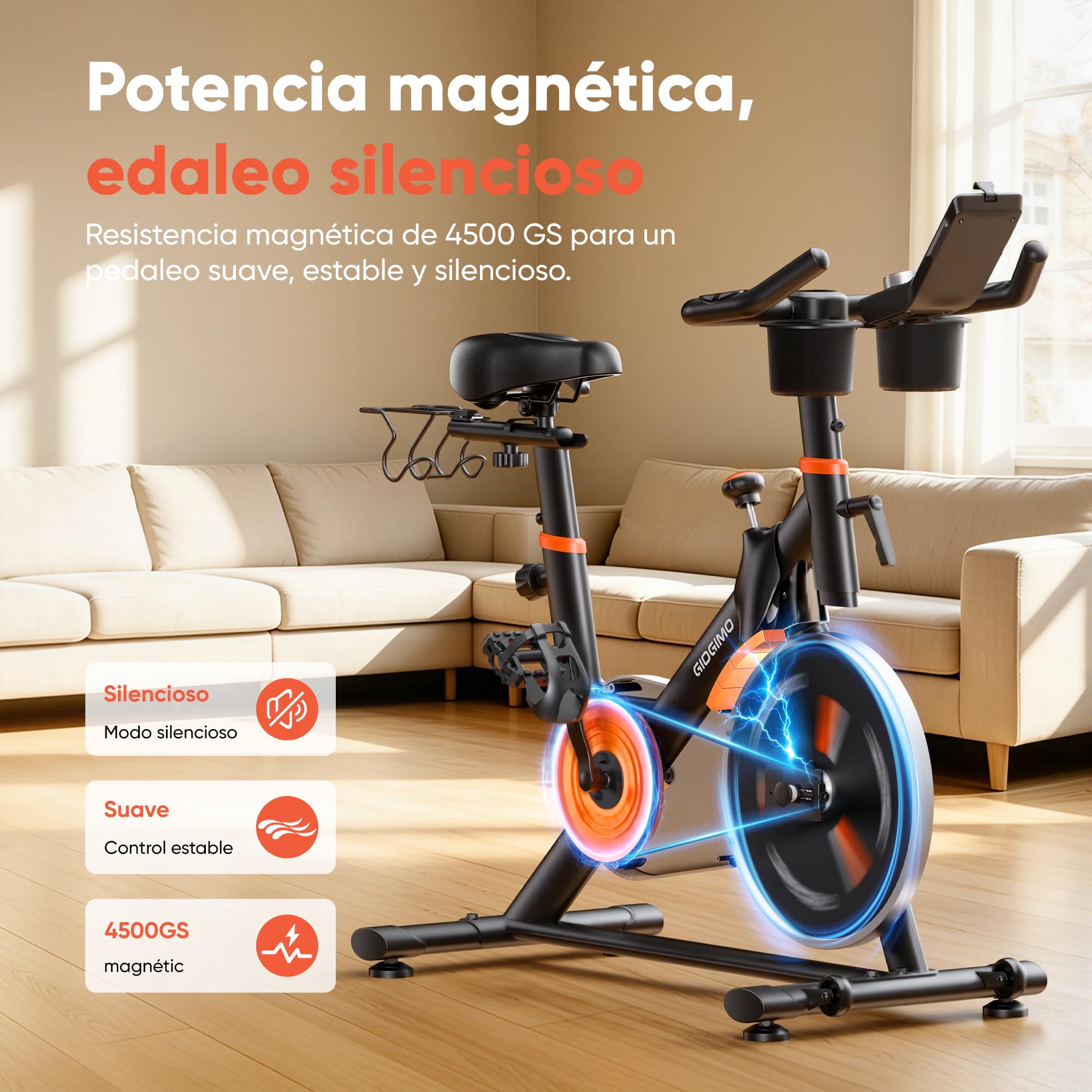 GIDGIMO 2026 Nuevo Bicicleta Estática Silenciosa para Casa con Resistencia Ajustable, Asiento Transpirable, Monitor LCD, Pulsómetro, Entrenamiento en Casa, Capacidad Máxima 150 kg
