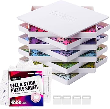8 Puzzle Sorting Trays with Lid 10" x 10" Including Jigsaw Puzzle 6 Glue Sheets with 4 Adhesive Wall Hangers