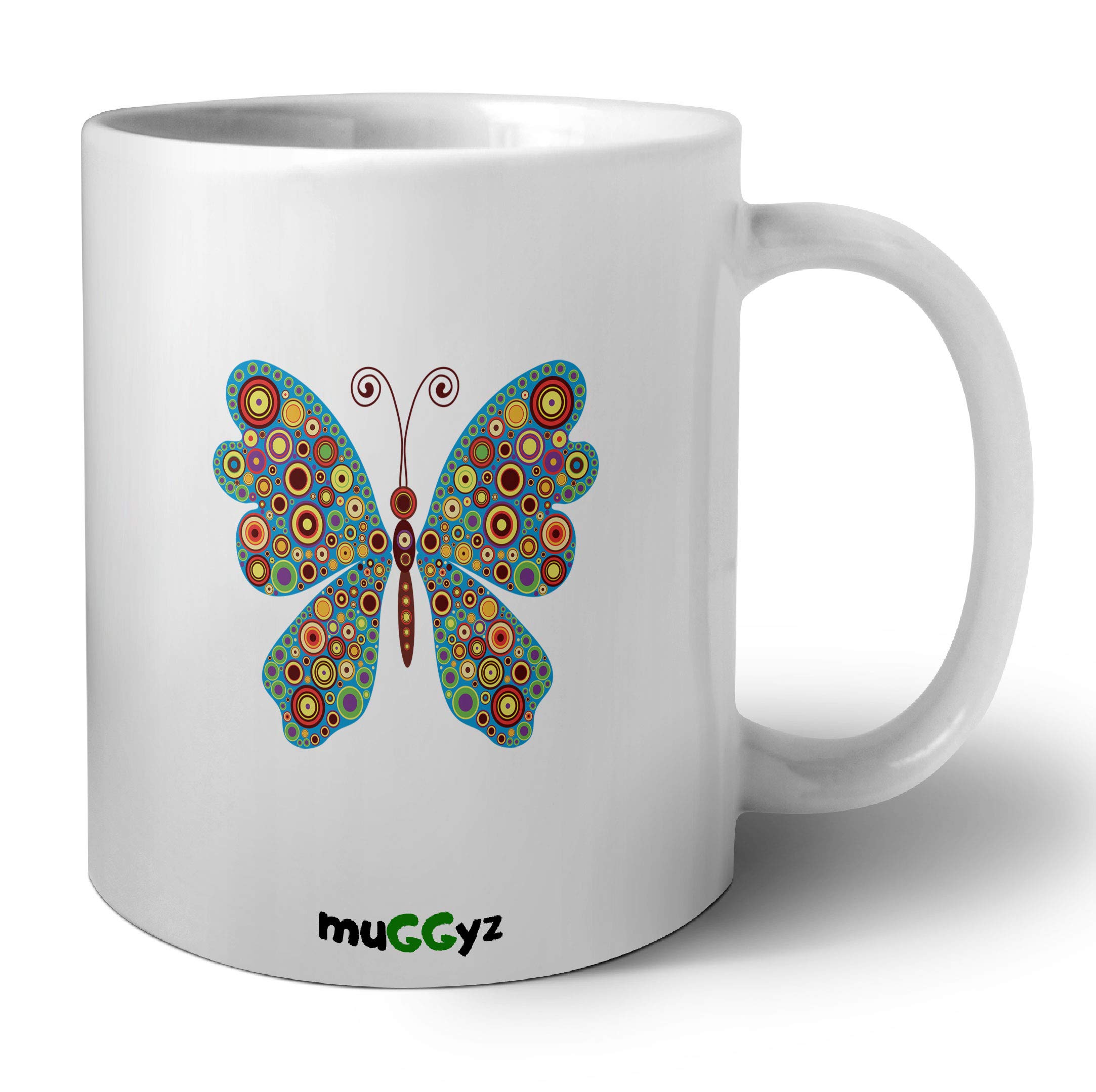 muGGyzCeramic 11oz ceramic coffee mug white printed design Butterflyz9