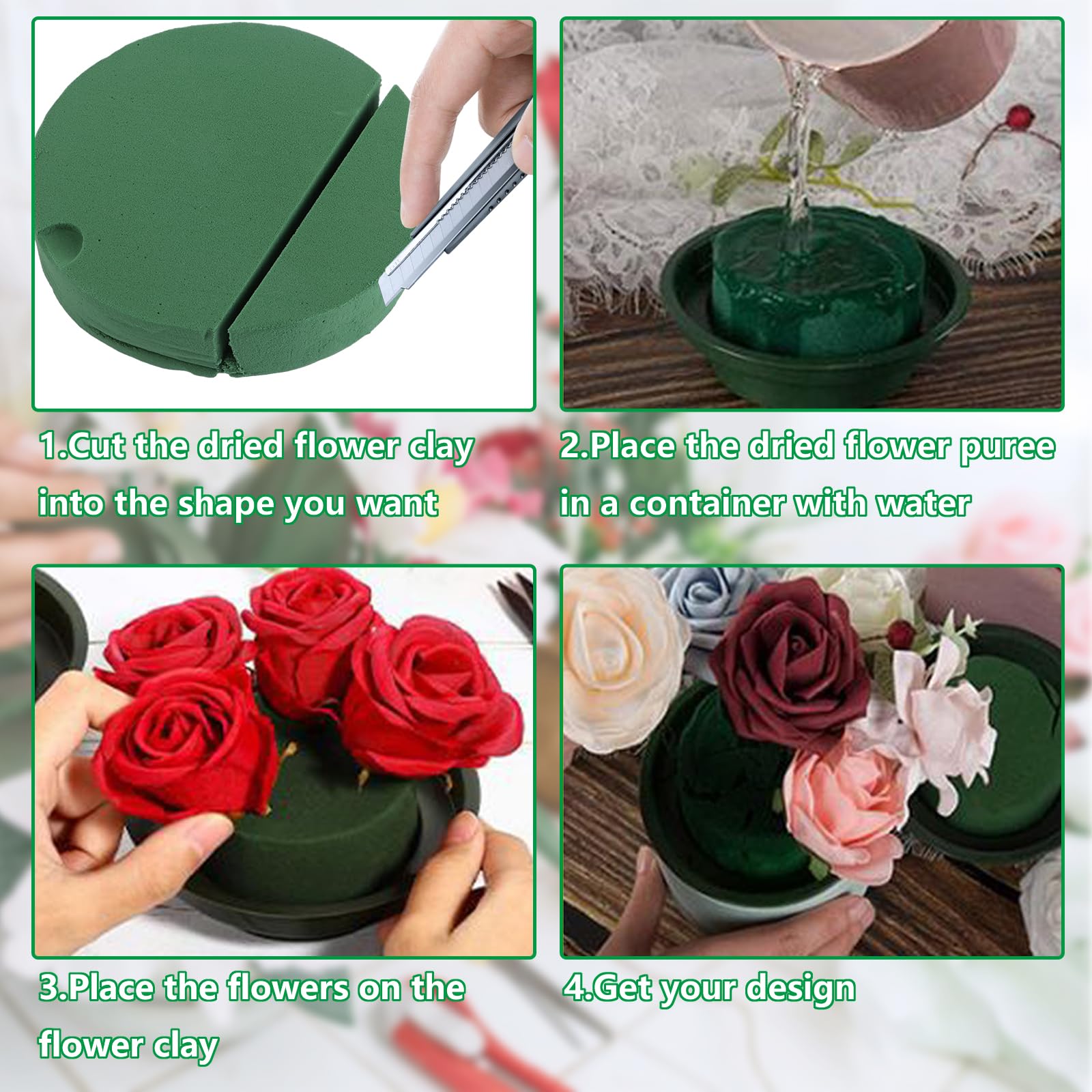 16 Pezzi Di Schiuma Floreale Verde Rotonda – Dimensioni Miste (8x4 Cm E 16,5x4 Cm) Per Fiori Freschi E Secchi