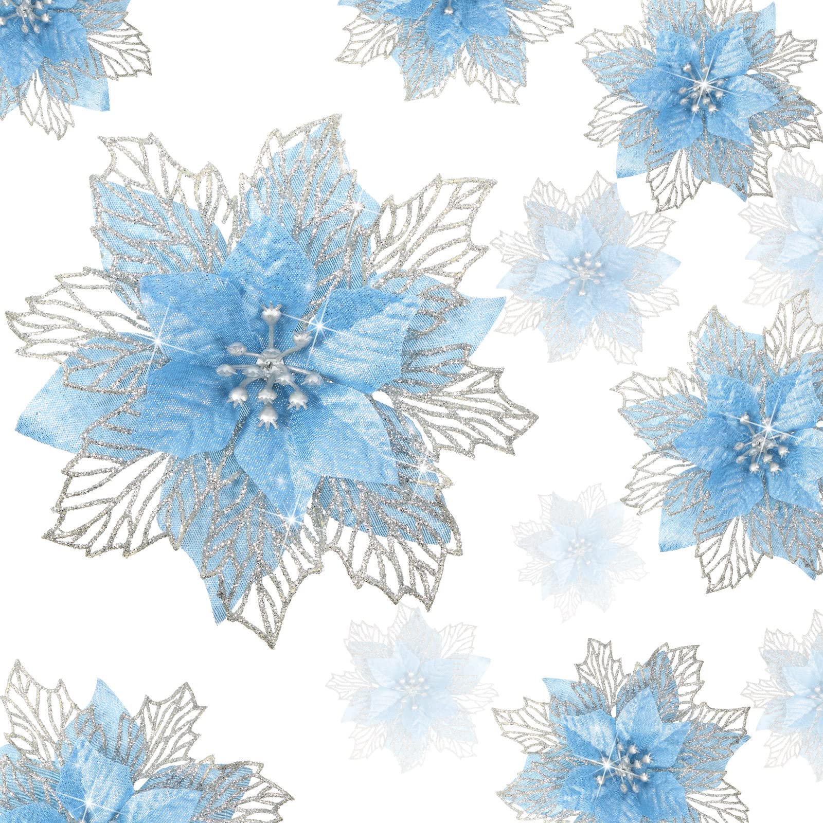 Fleurs de poinsettia artificielles bleues pour décorer votre sapin de Noël et table de mariage