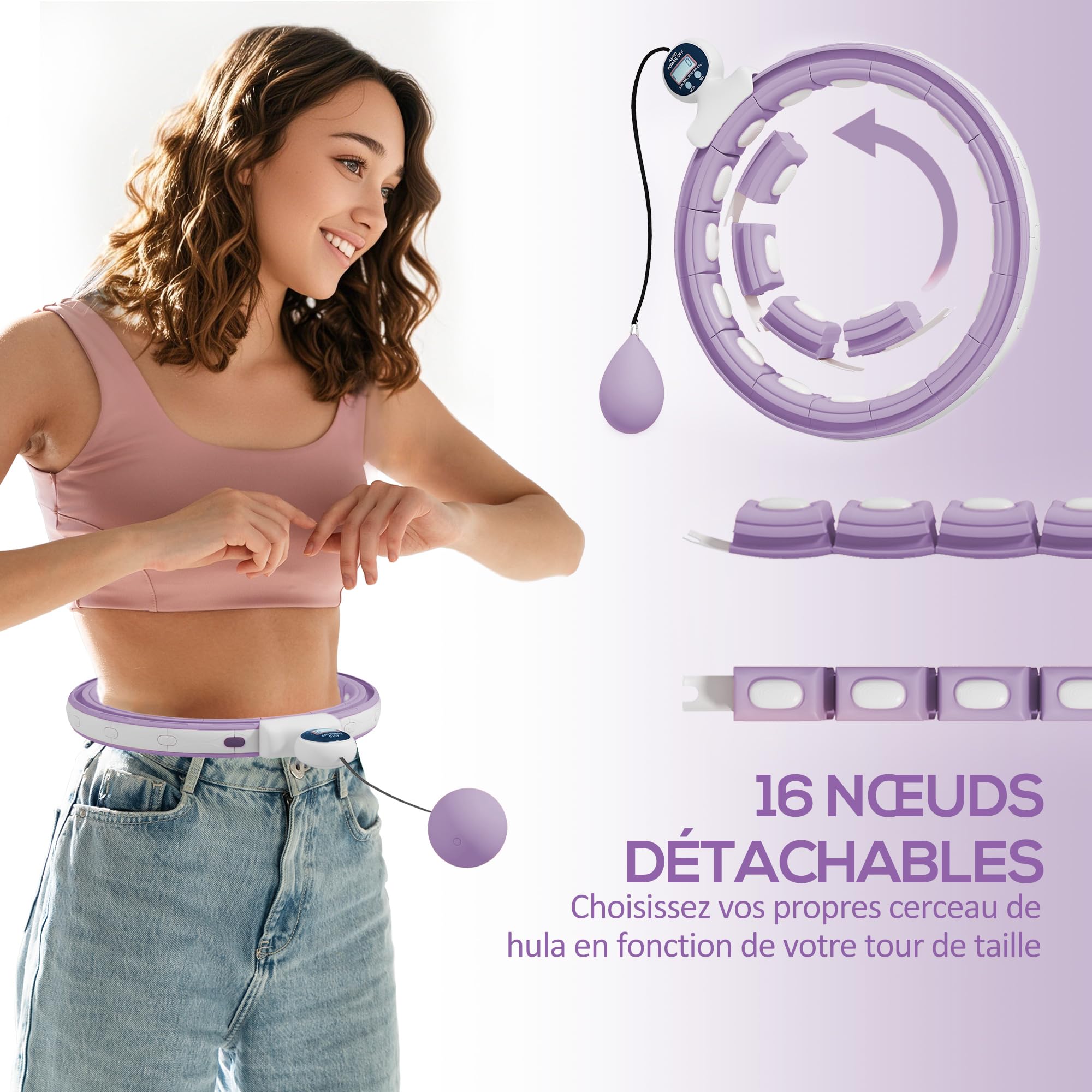 SPORTNOW Hula Hoop Hula Hoop Fitness - Cerchietto per massaggi, regolabile da 76 a 113 cm, circonferenza vita 16 segmenti rimovibili, fitness