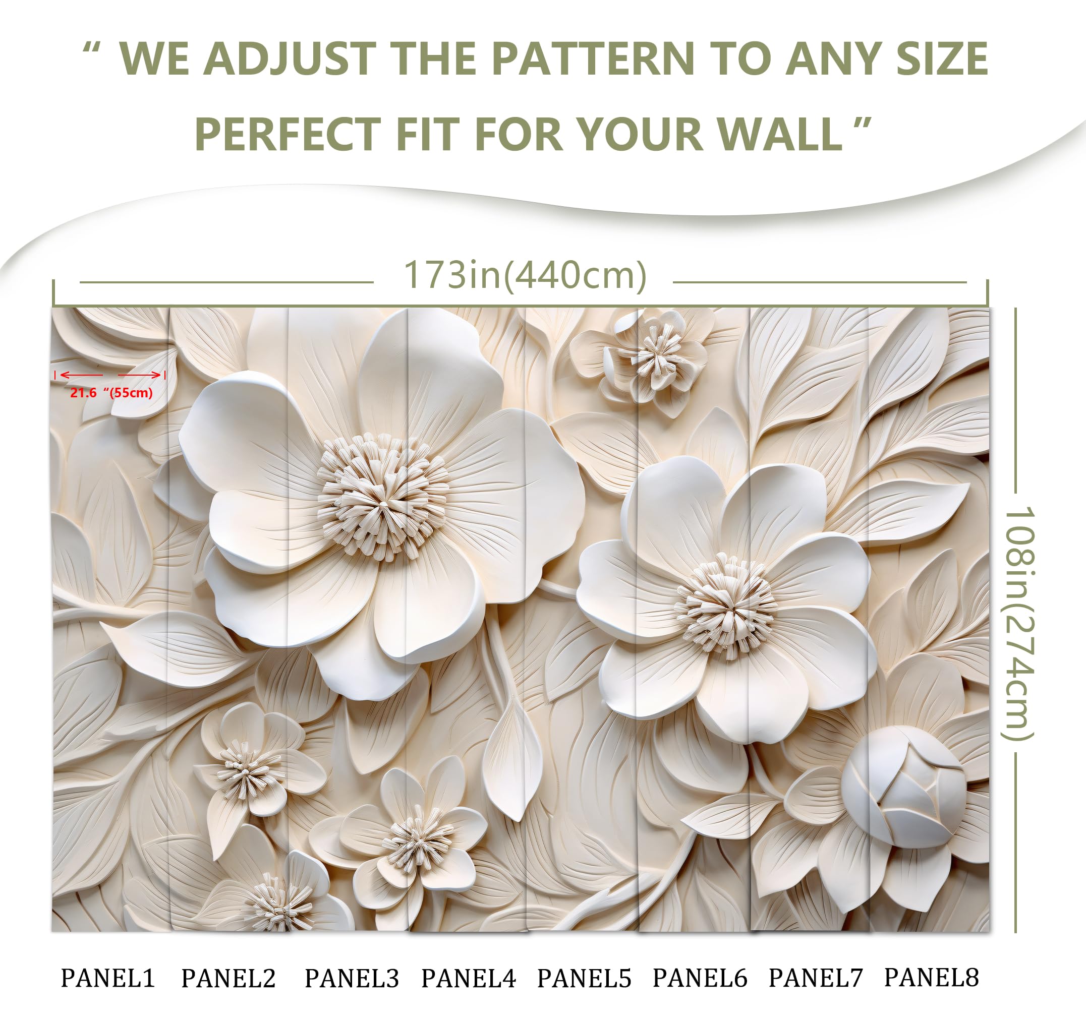 LOOWAP 3D Relief Floral Wall Mural Wallpaper for Living Room