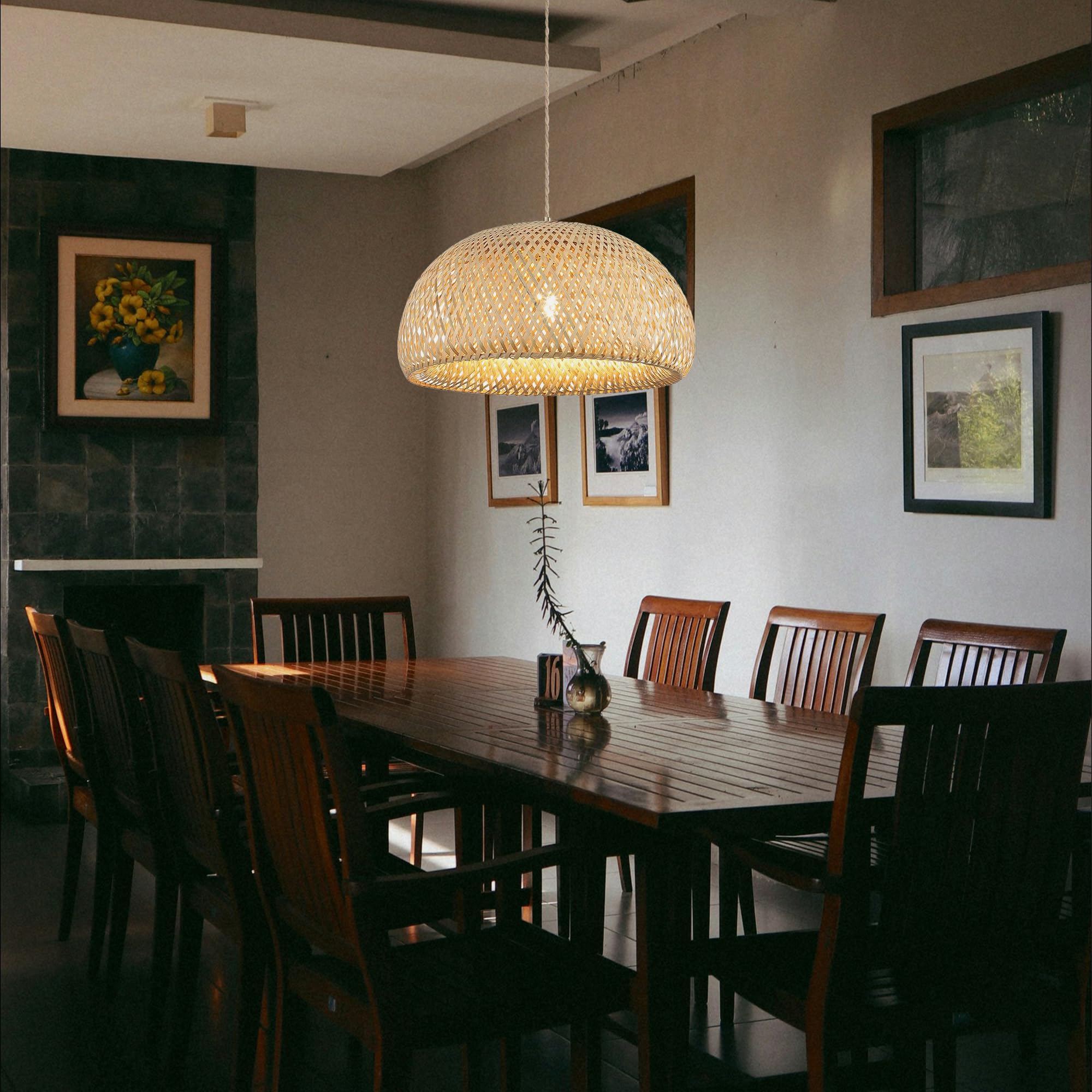 Rattan Pendelleuchte, 45cm Bambus Lampenschirm Boho, Hängelampe Küchenlampe Deckenlampe für Esstisch, Wohnzimmer, Schlafzimmer(E27 Fassung, keine Glühbirne)