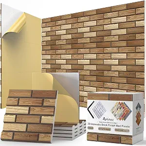 ArtVivid 12-Pack Acoustic Panels, 12"×12"×0.4" Self-Adhesive 3D Brick Pattern Soundproof Panels for Walls, High Density Decorative Acoustic Foam for Recording Studios, Offices, Faux Wood Grain Print