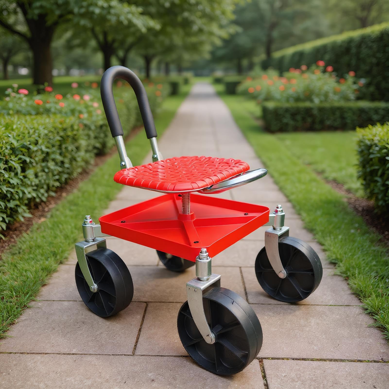 Garden Scooter - Taburete con Asiento Ajustable y Bandeja de Almacenamiento, Herramienta ergonómica para el Exterior | Accesorio Funcional para Mantenimiento de tamaño Flores Vegetales poda