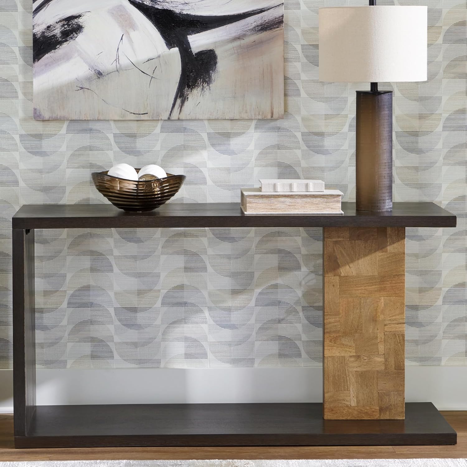 Signature Design by Ashley Camlett Modern Console Sofa Table with Shelf, Dark Brown & Light Brown