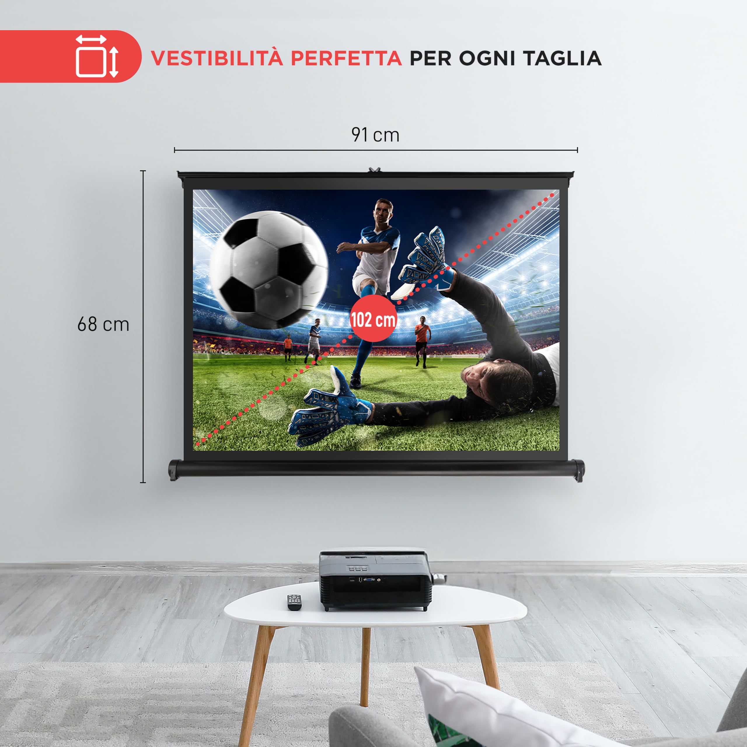 Pyle Telo Proiettore Portatile, Schermo Proiettore Mobile 102 cm con Supporto, Leggero e Durevole, Sistema Facile da Estrarre per Scuole, Riunioni e Uso Interno/Esterno, Nero